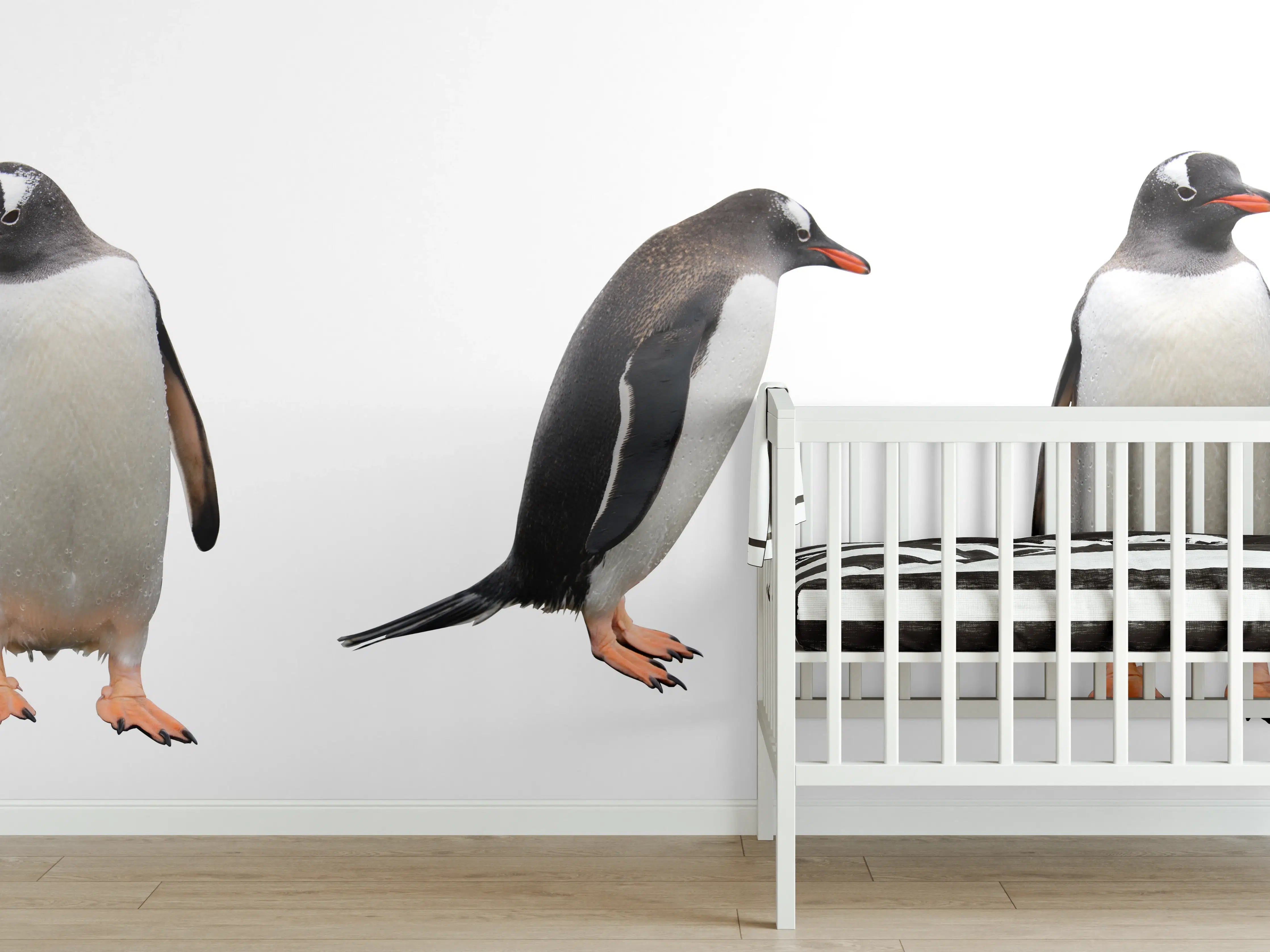 Babyzimmer Wandgestaltung - Pinguine auf weißem Hintergrund