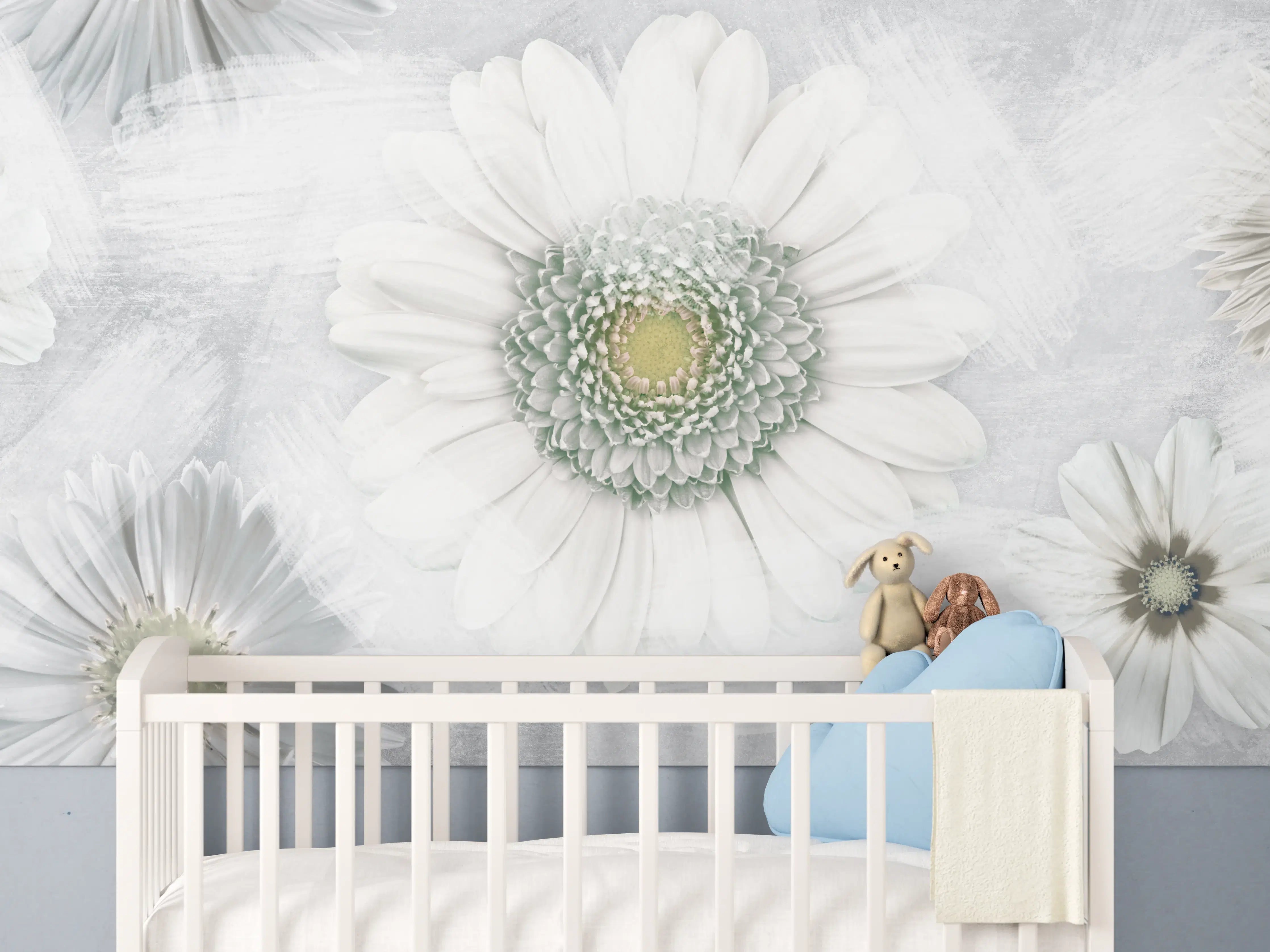Babyzimmer Wandgestaltung - Pinsel Effekt - Blumen Muster