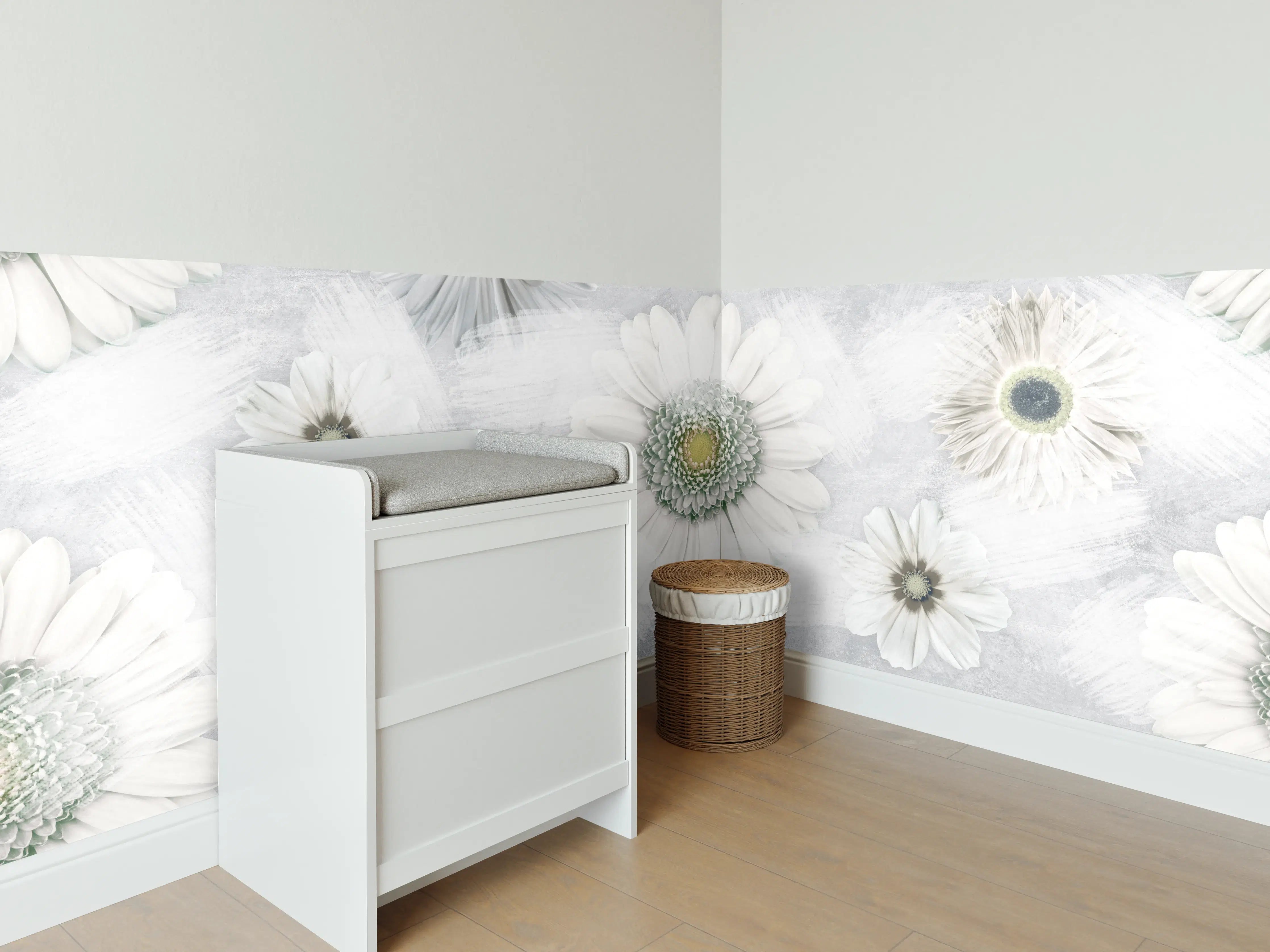 Babyzimmer Wandgestaltung - Pinsel Effekt - Blumen Muster