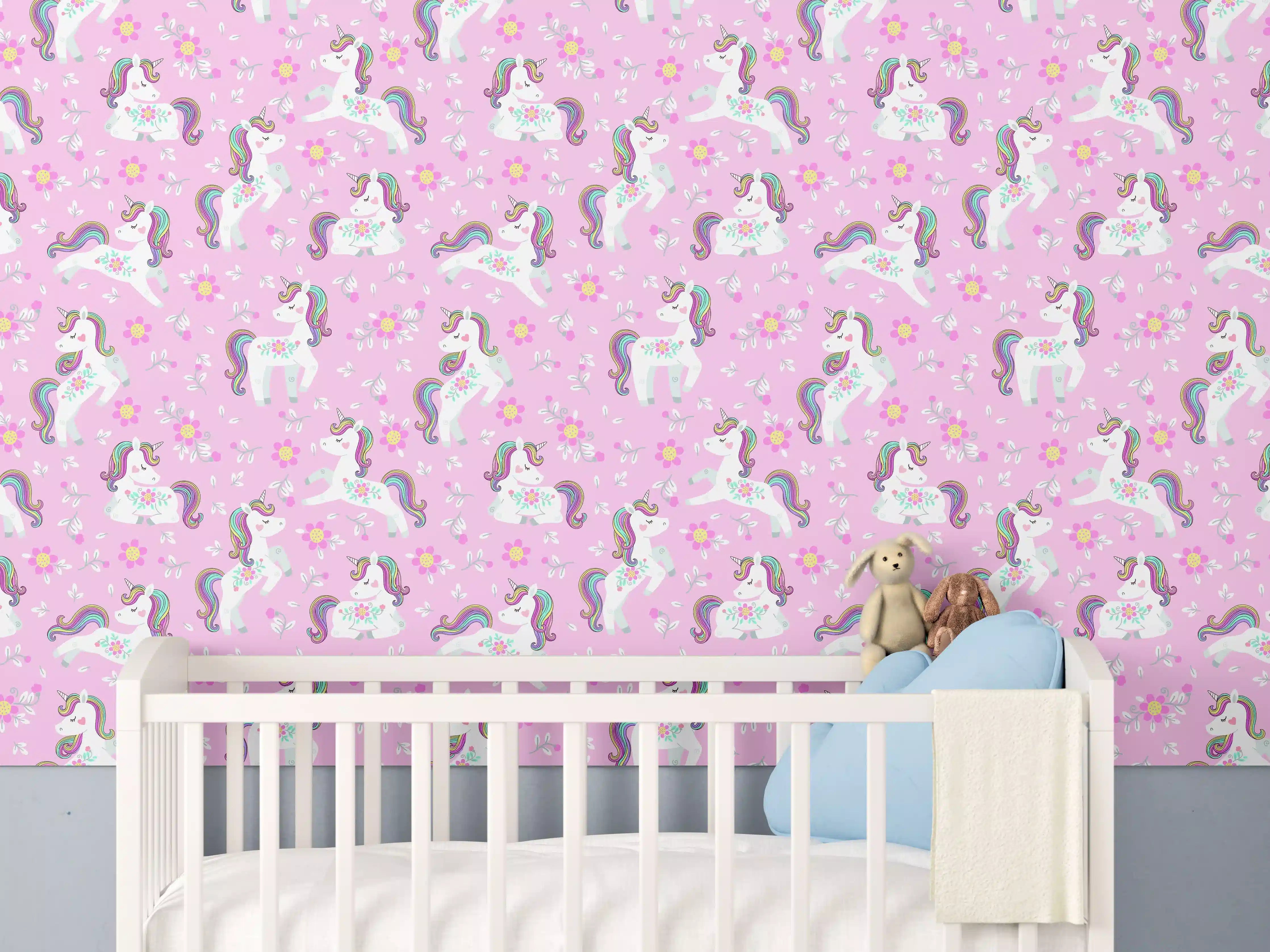Babyzimmer Wandgestaltung - Pixar-inspirierte Einhorn-Wandgestaltung in Pastellfarben