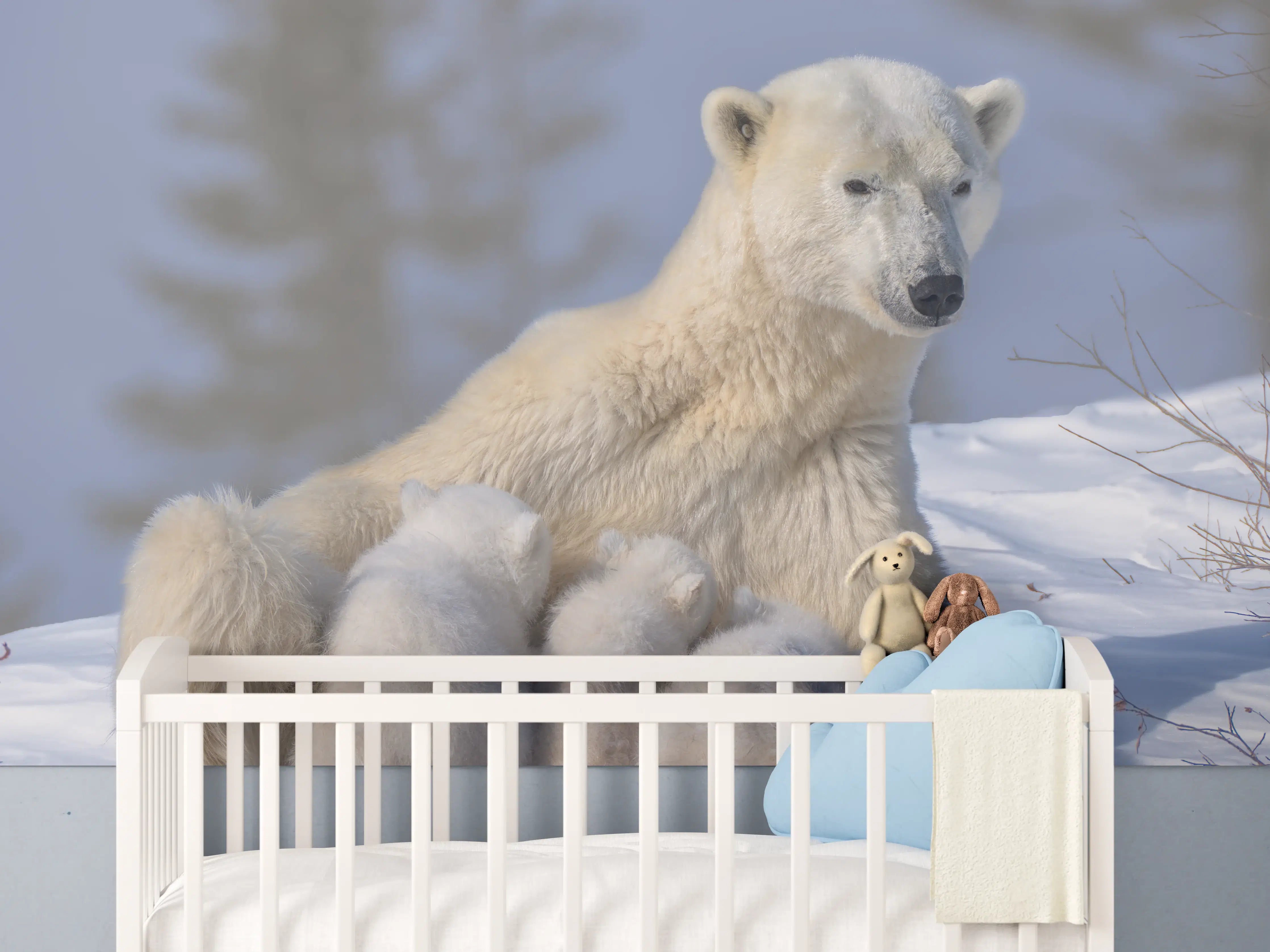 Babyzimmer Wandgestaltung - Polarbären Familie im Schnee