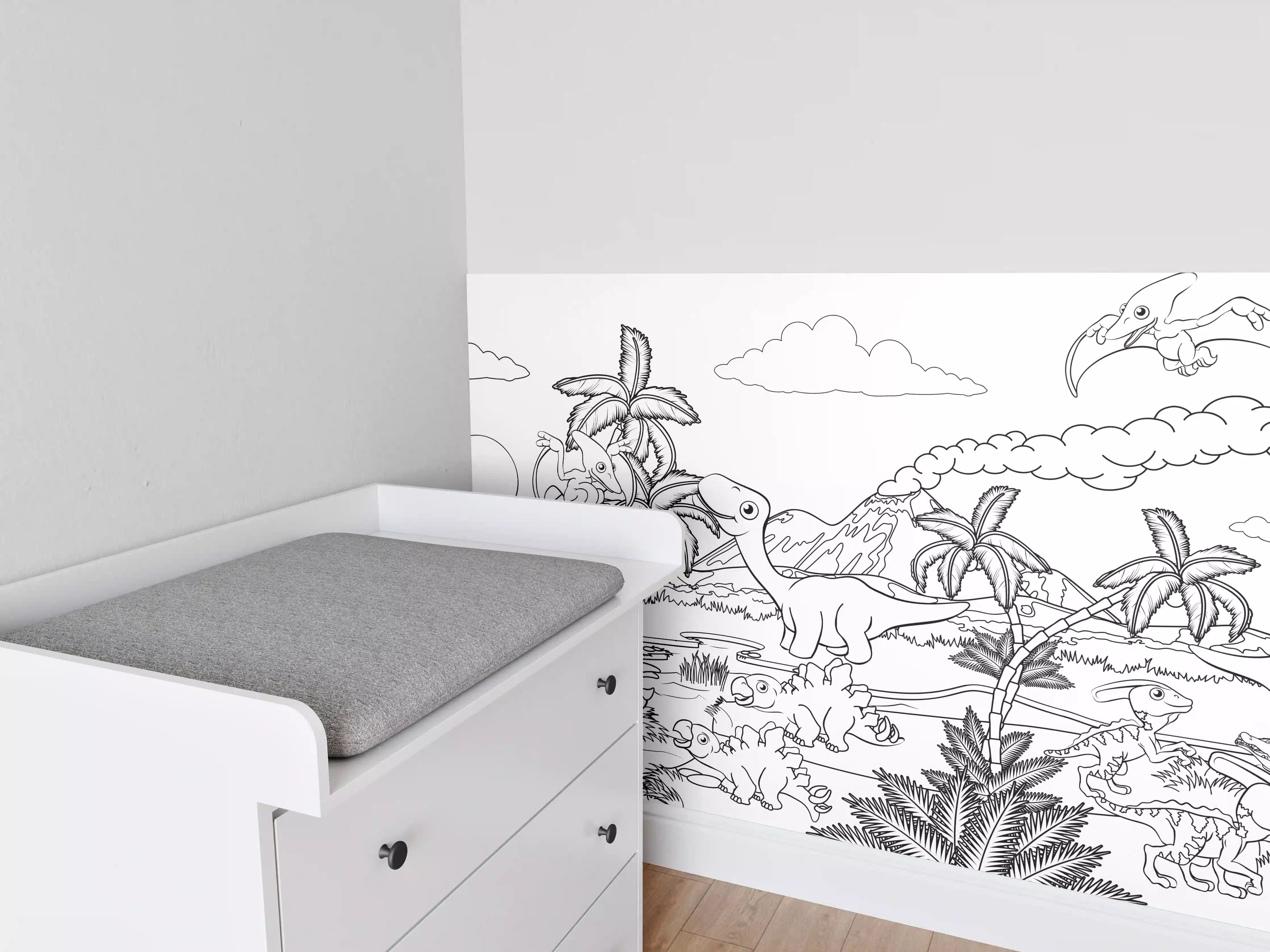 Babyzimmer Wandgestaltung - Prächtiges Dinosaurier-Szenario im Dschungel
