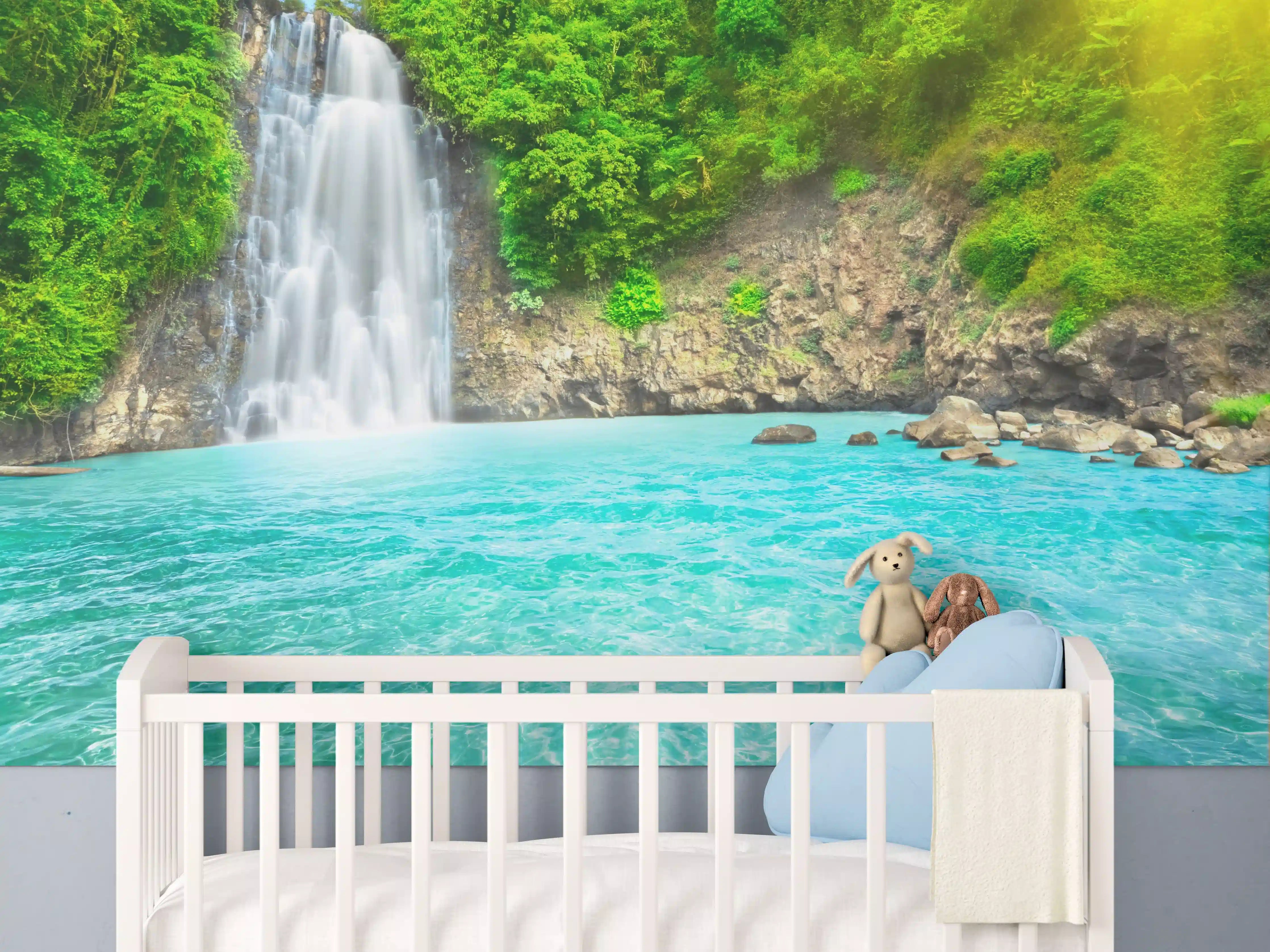Babyzimmer Wandgestaltung - Pristine Waterfall and Turquoise River Scene