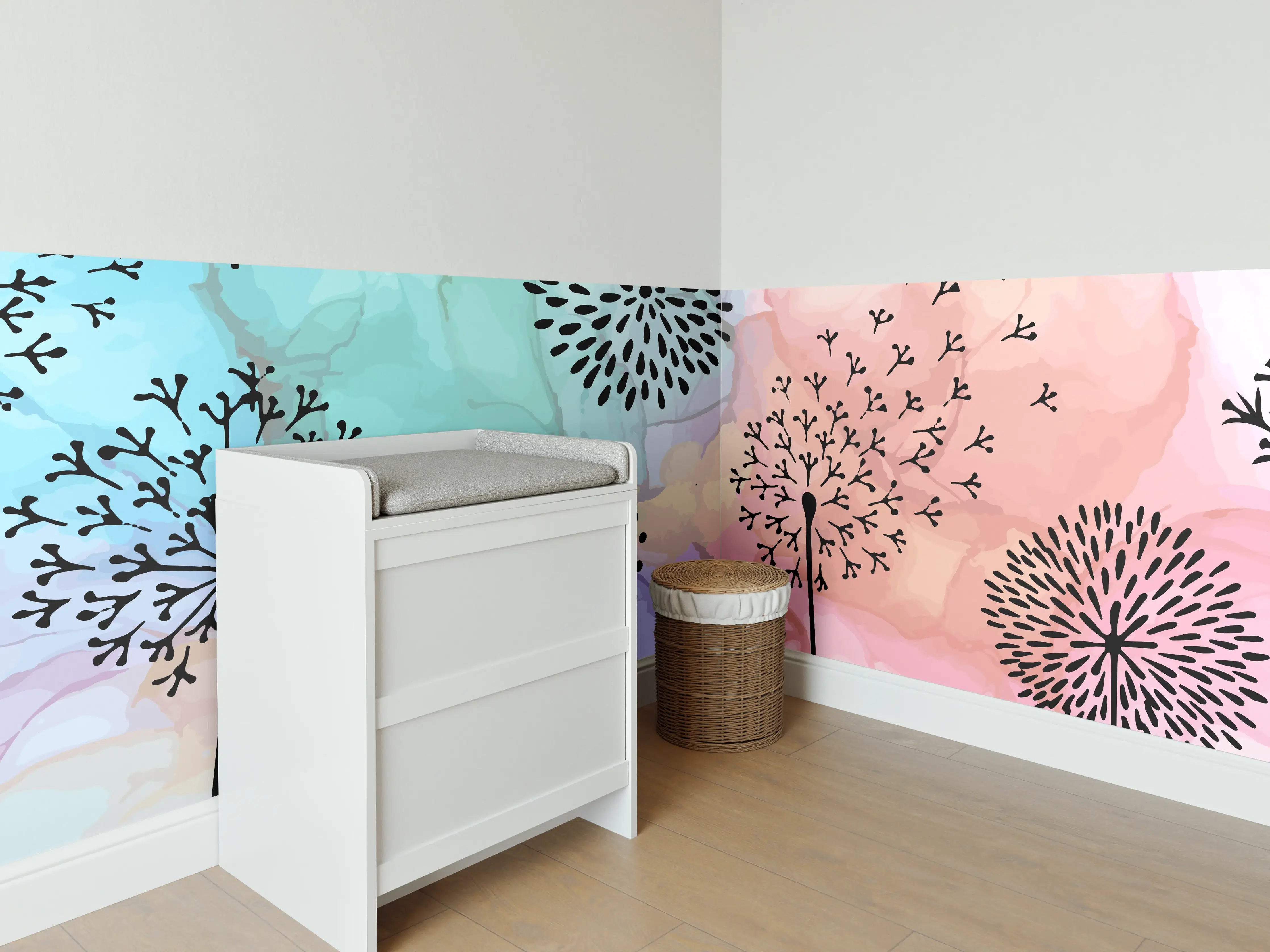 Babyzimmer Wandgestaltung - Pusteblume Aquarell
