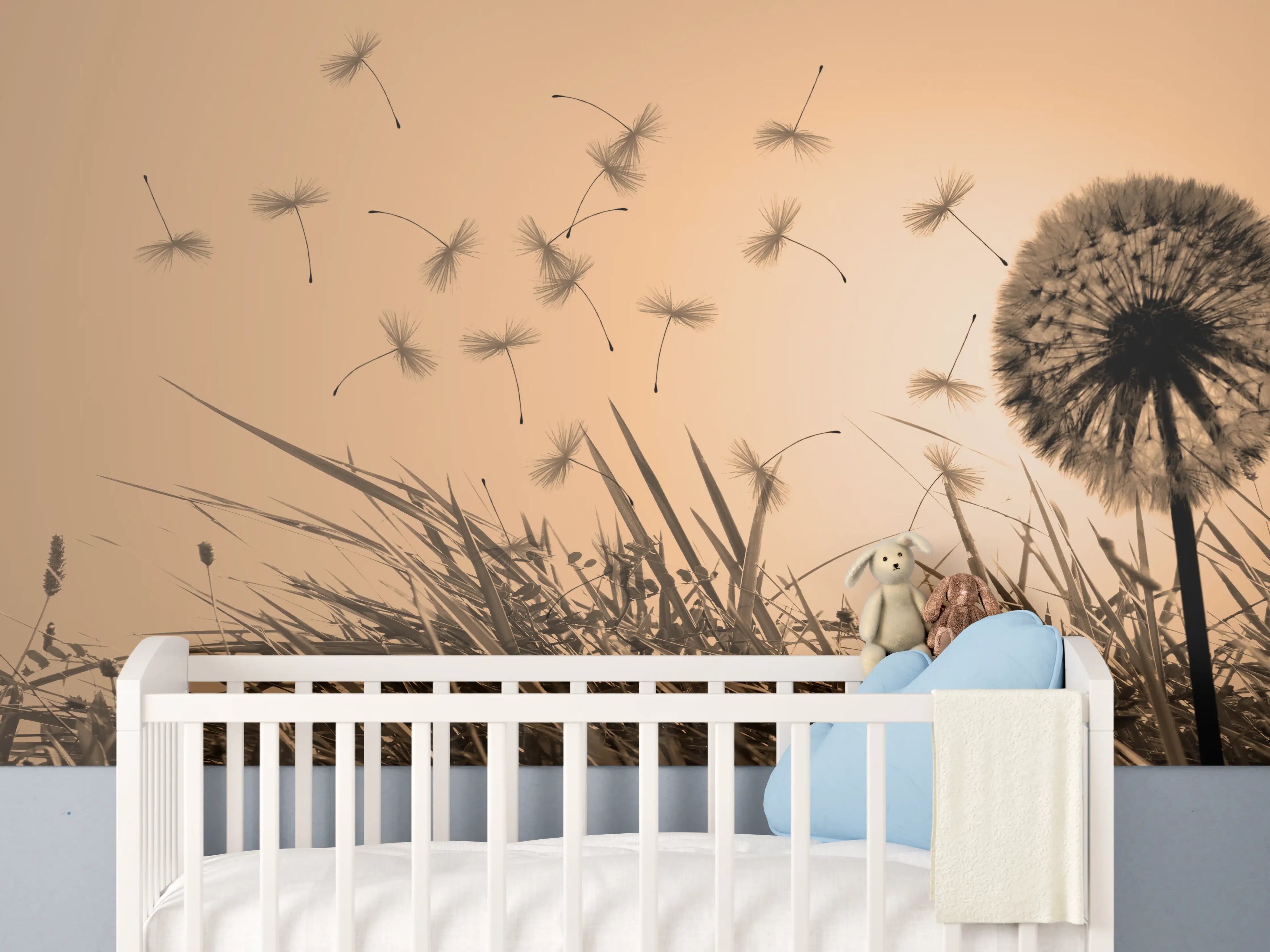 Babyzimmer Wandgestaltung - Pusteblume beim Sonnenuntergang