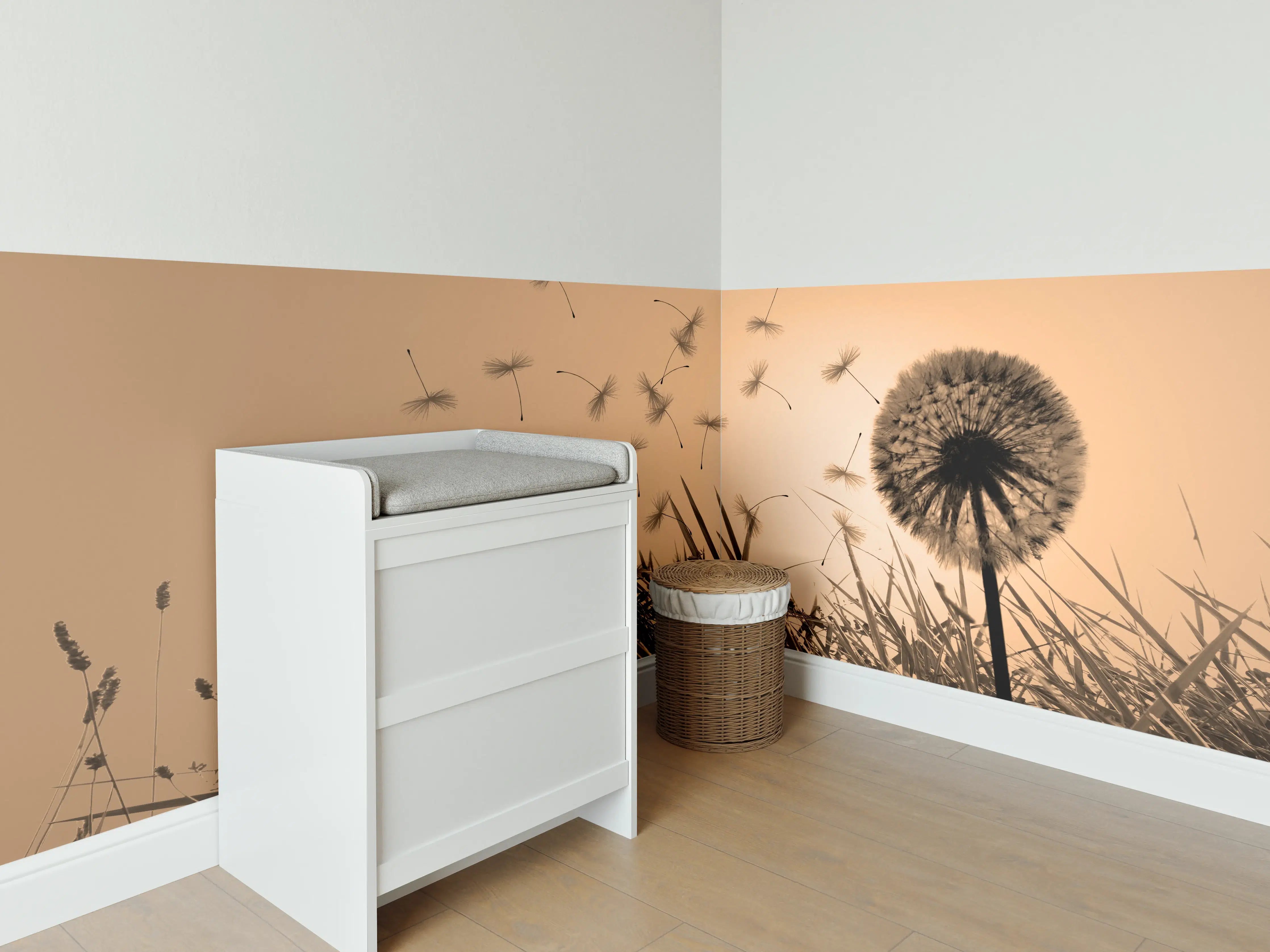 Babyzimmer Wandgestaltung - Pusteblume beim Sonnenuntergang