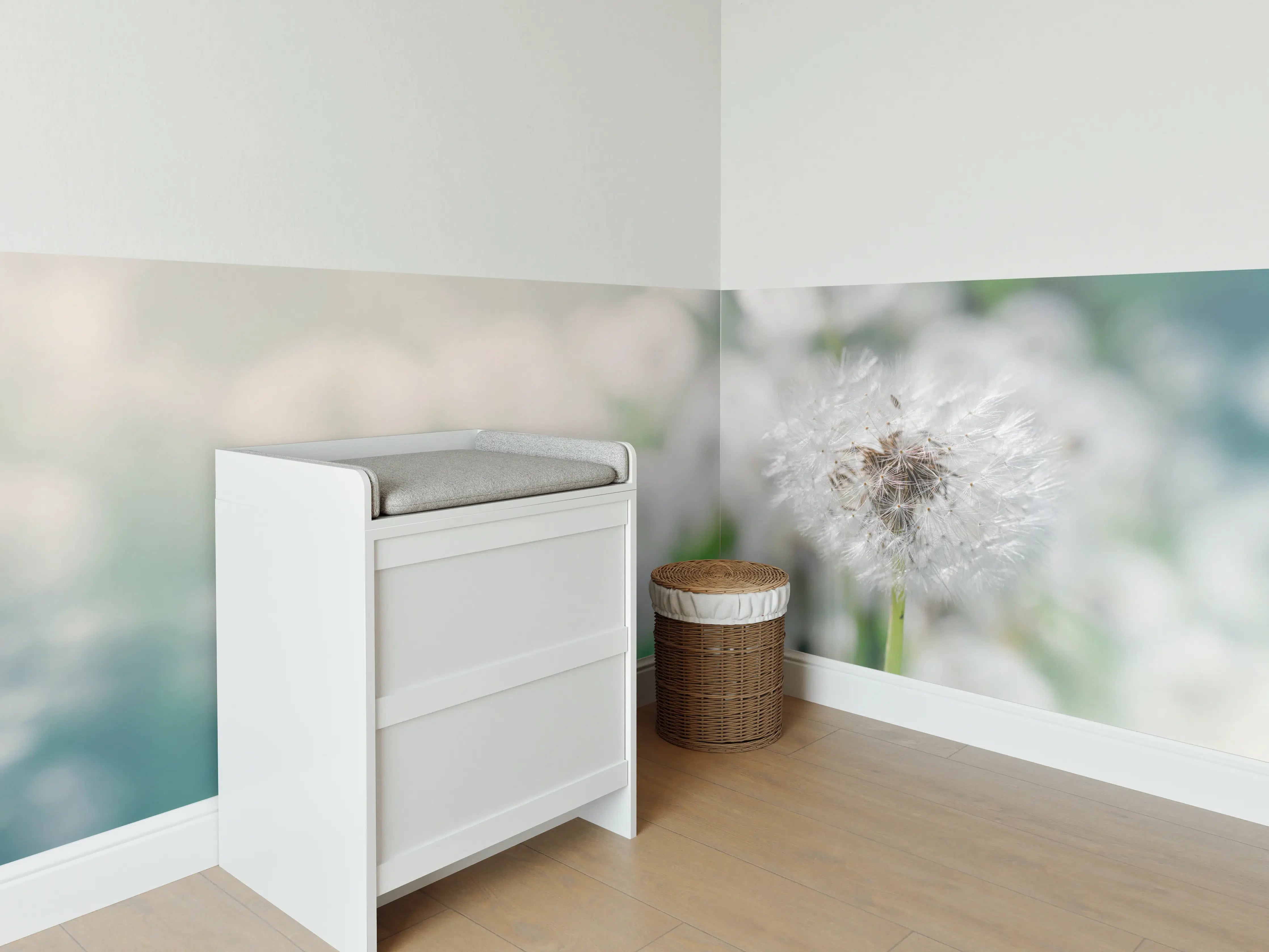 Babyzimmer Wandgestaltung - Pusteblume in Türkis-Weiß
