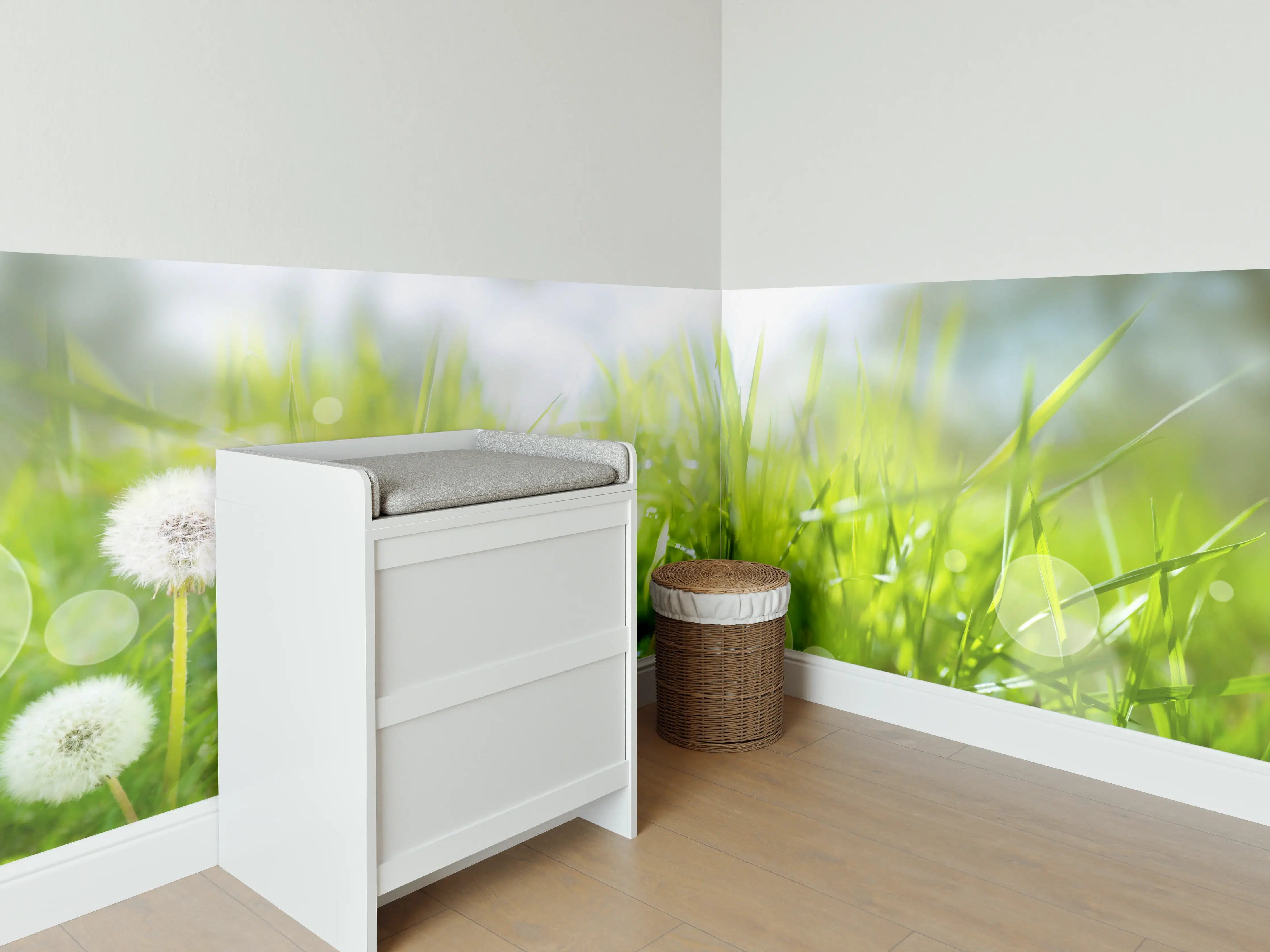 Babyzimmer Wandgestaltung - Pusteblumen auf grüner Wiese