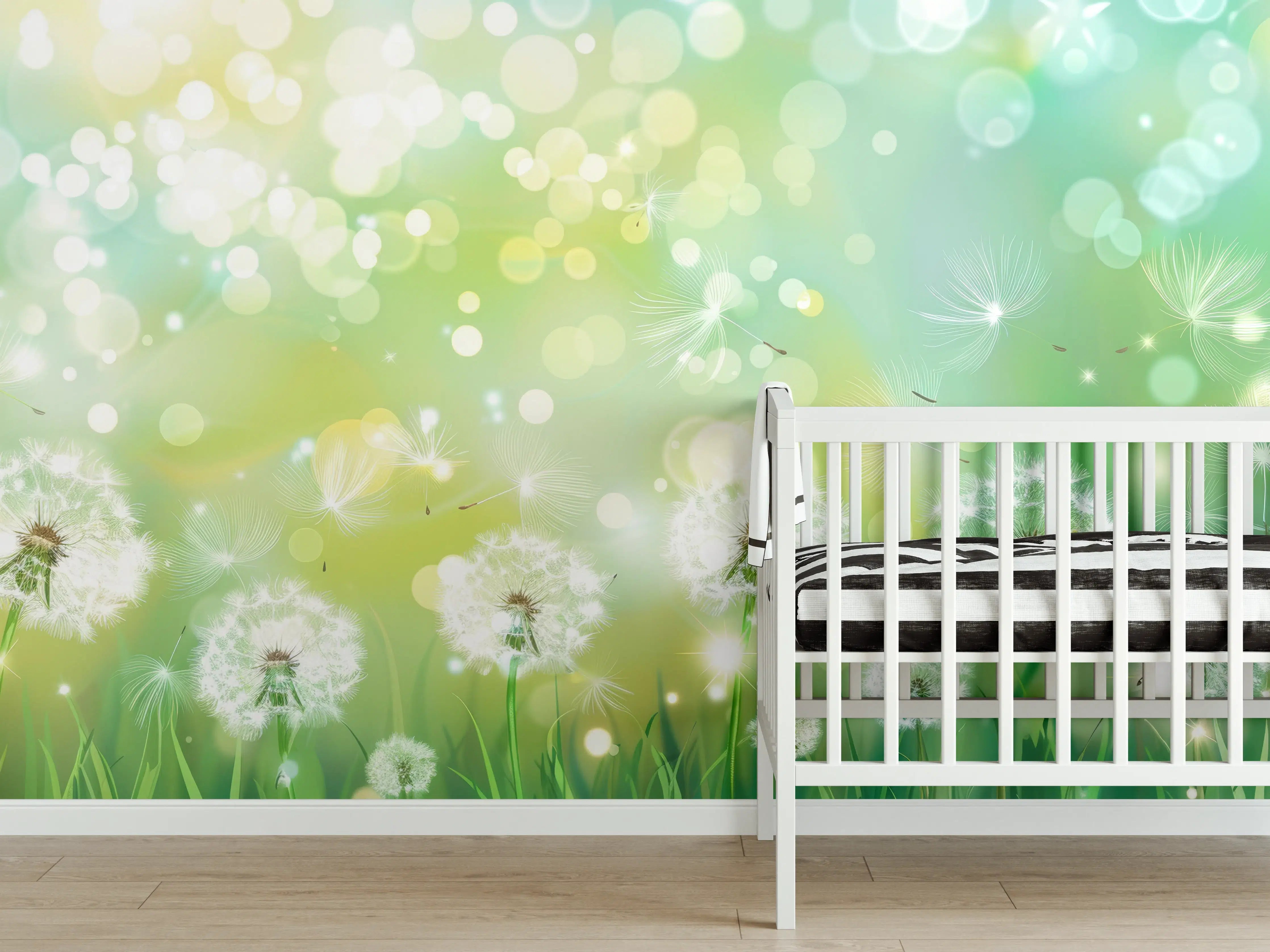 Babyzimmer Wandgestaltung - Pusteblumen im Frühlingsgrün