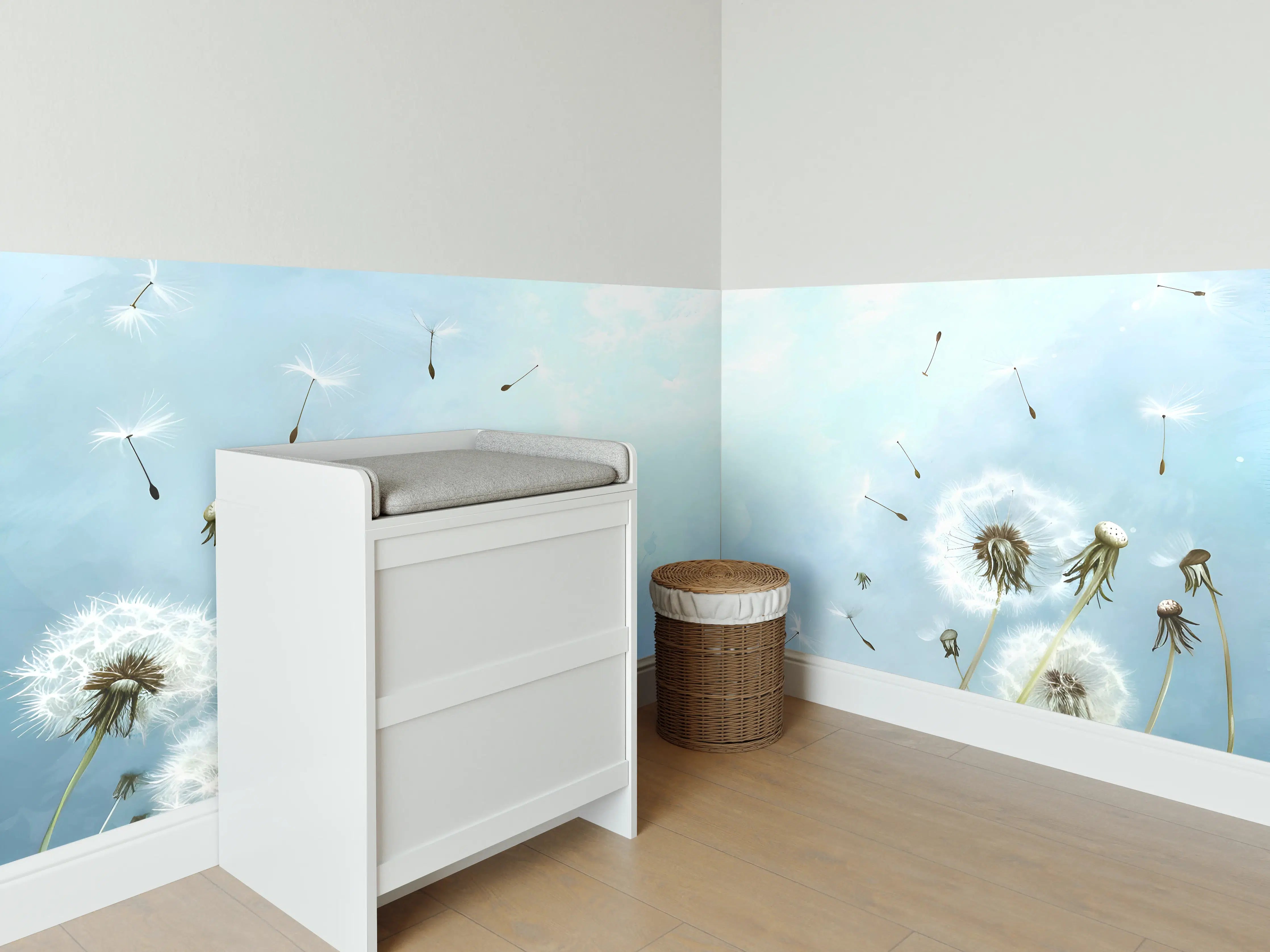 Babyzimmer Wandgestaltung - Pusteblumen im blauen Himmel