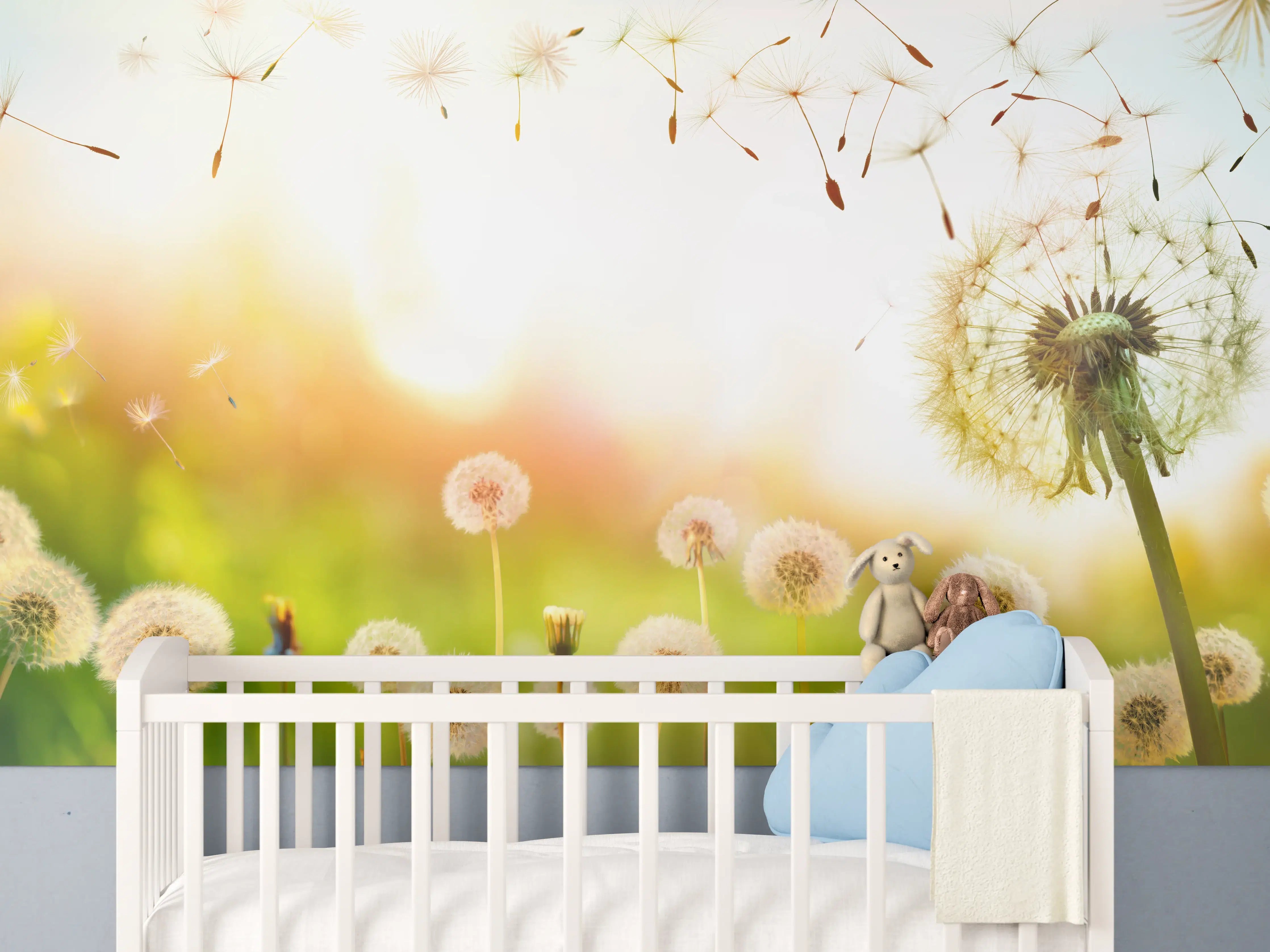 Babyzimmer Wandgestaltung - Pusteblumen im goldenen Licht