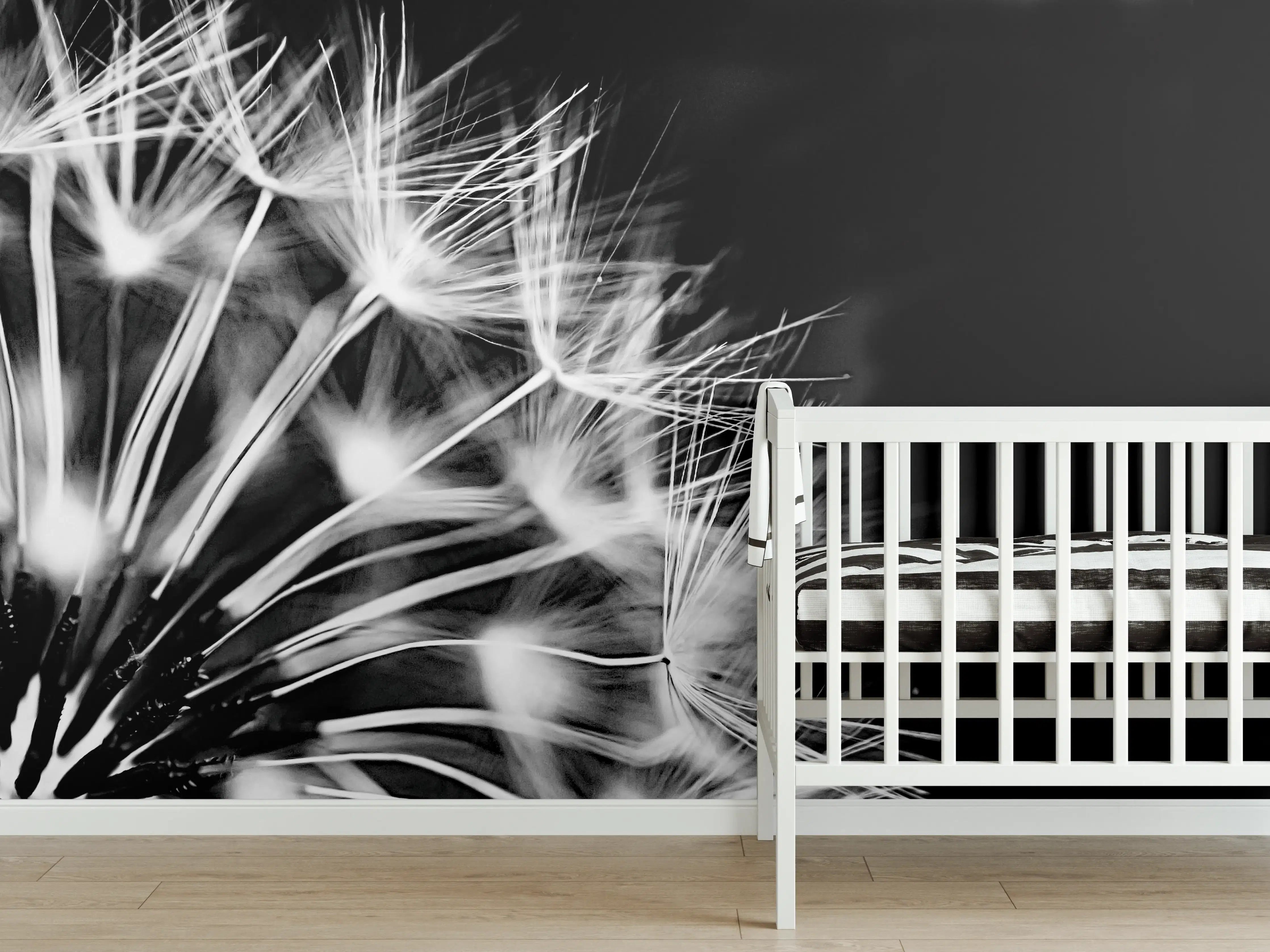 Babyzimmer Wandgestaltung - Pusteblumen schwarz-weiß Hintergrund