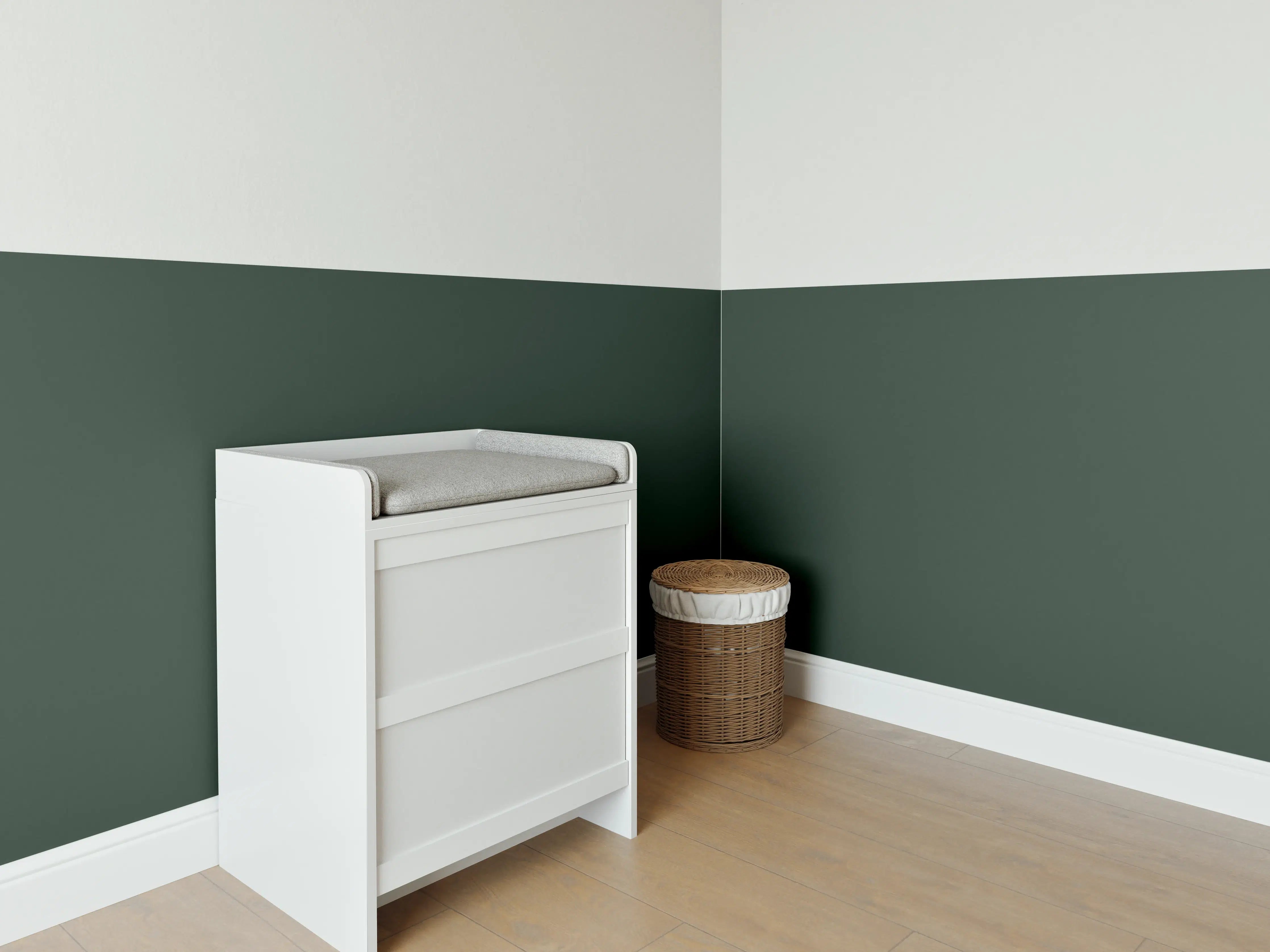 Babyzimmer Wandgestaltung - RAL 6009 (Tannengrün)