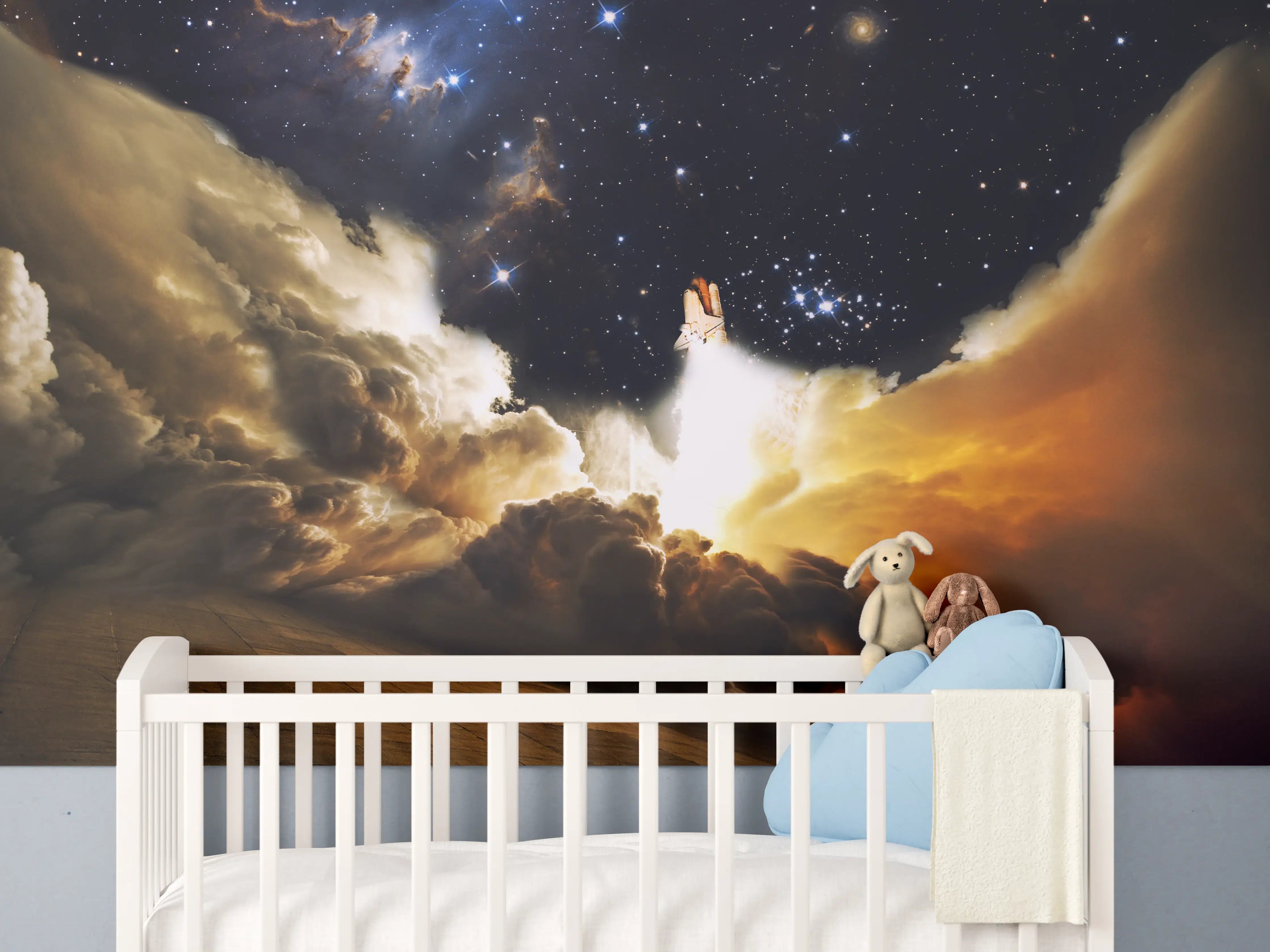 Babyzimmer Wandgestaltung - Raketenstart ins Weltall