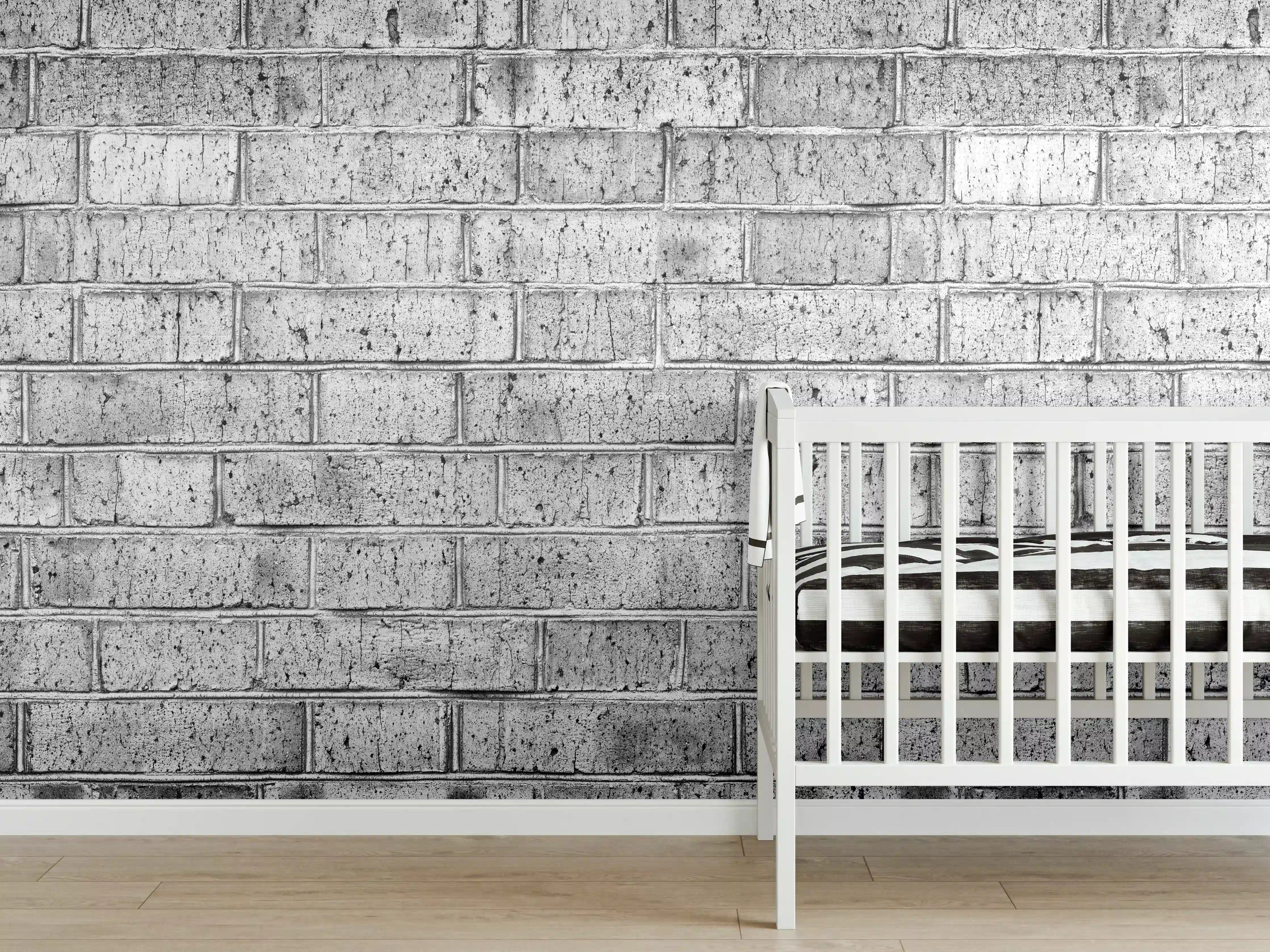 Babyzimmer Wandgestaltung - Raues hellgraues Mauerwerk