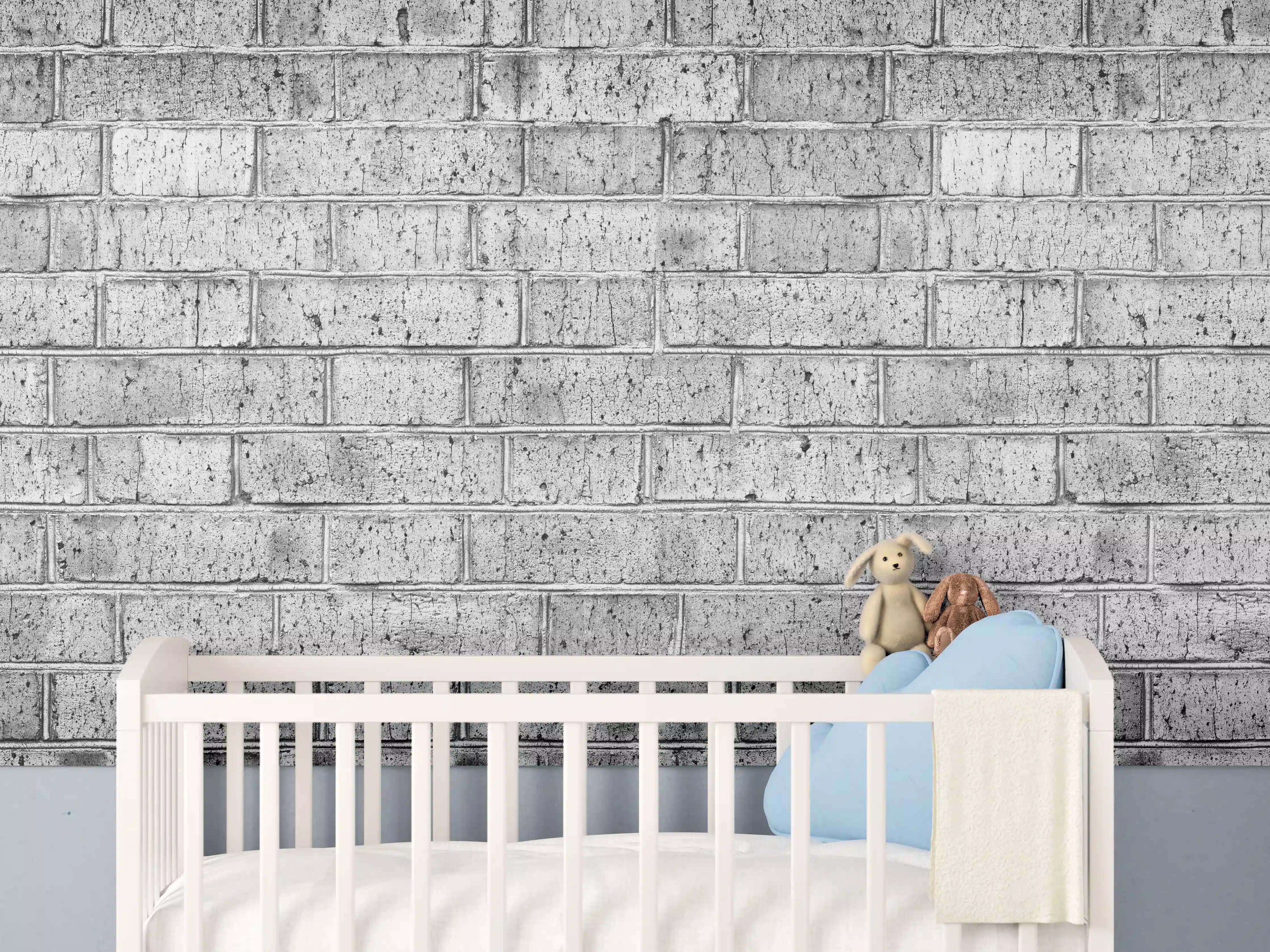 Babyzimmer Wandgestaltung - Raues hellgraues Mauerwerk