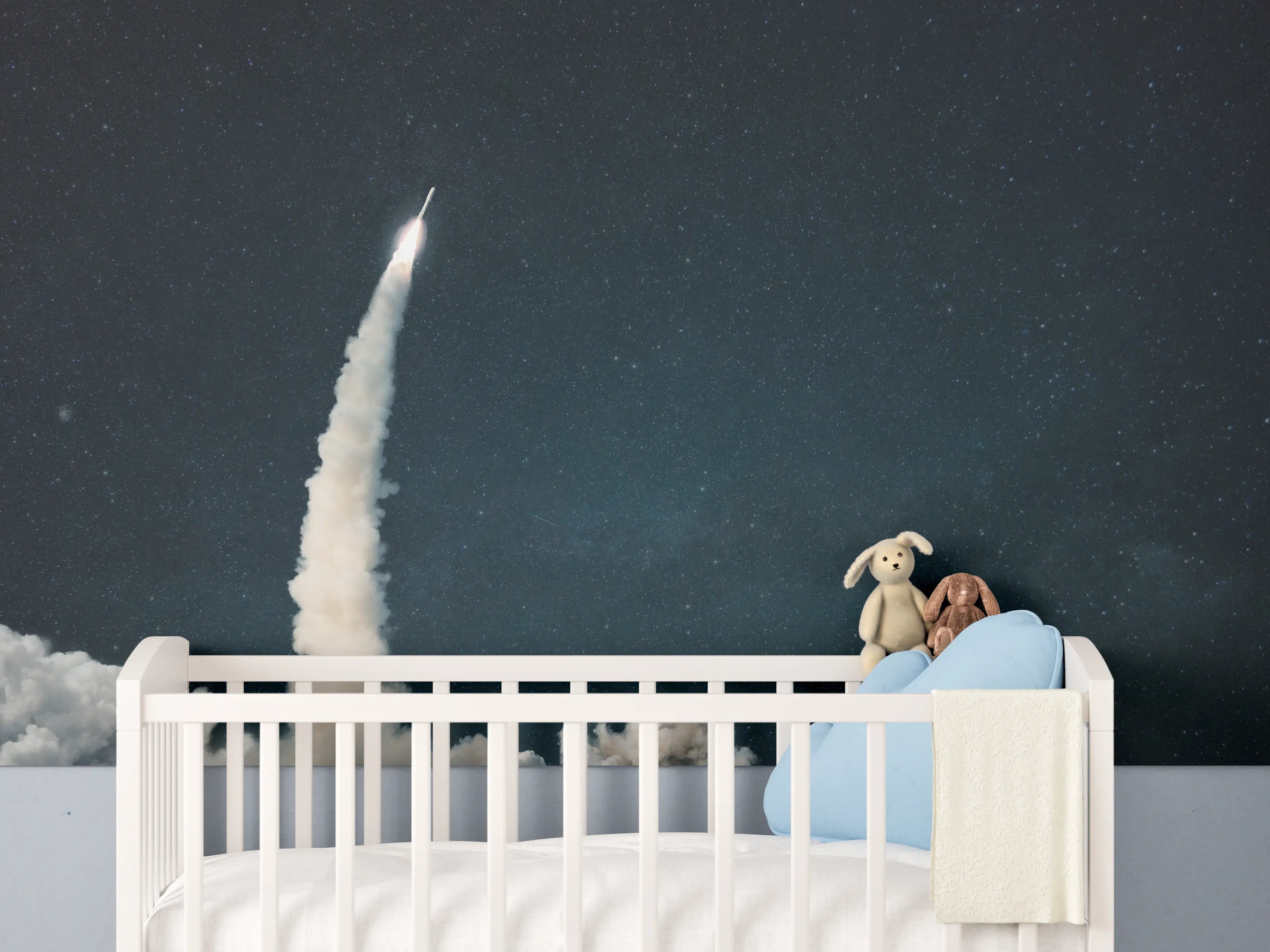 Babyzimmer Wandgestaltung - Raumschiffstart in den Weltraum
