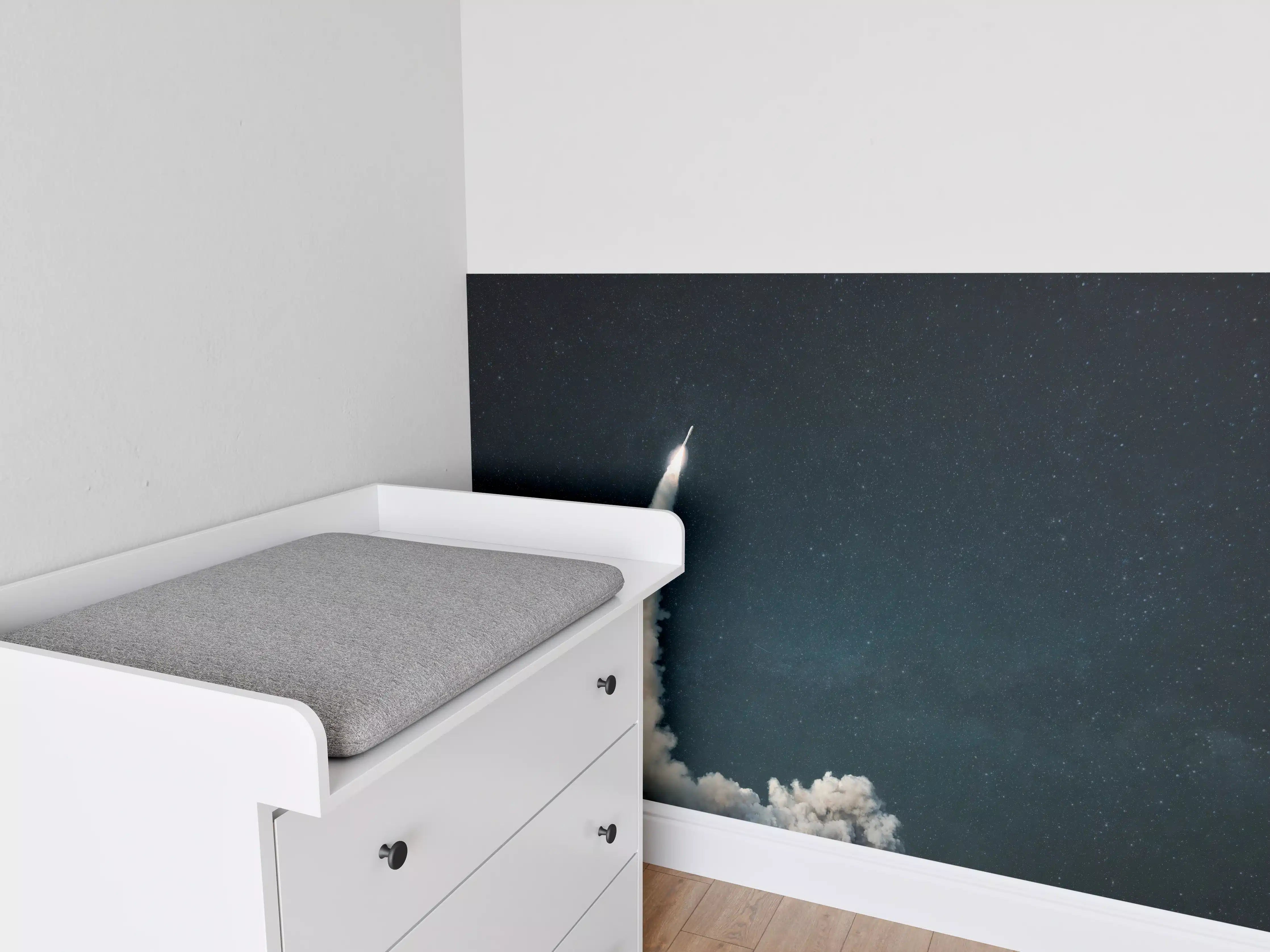 Babyzimmer Wandgestaltung - Raumschiffstart in den Weltraum