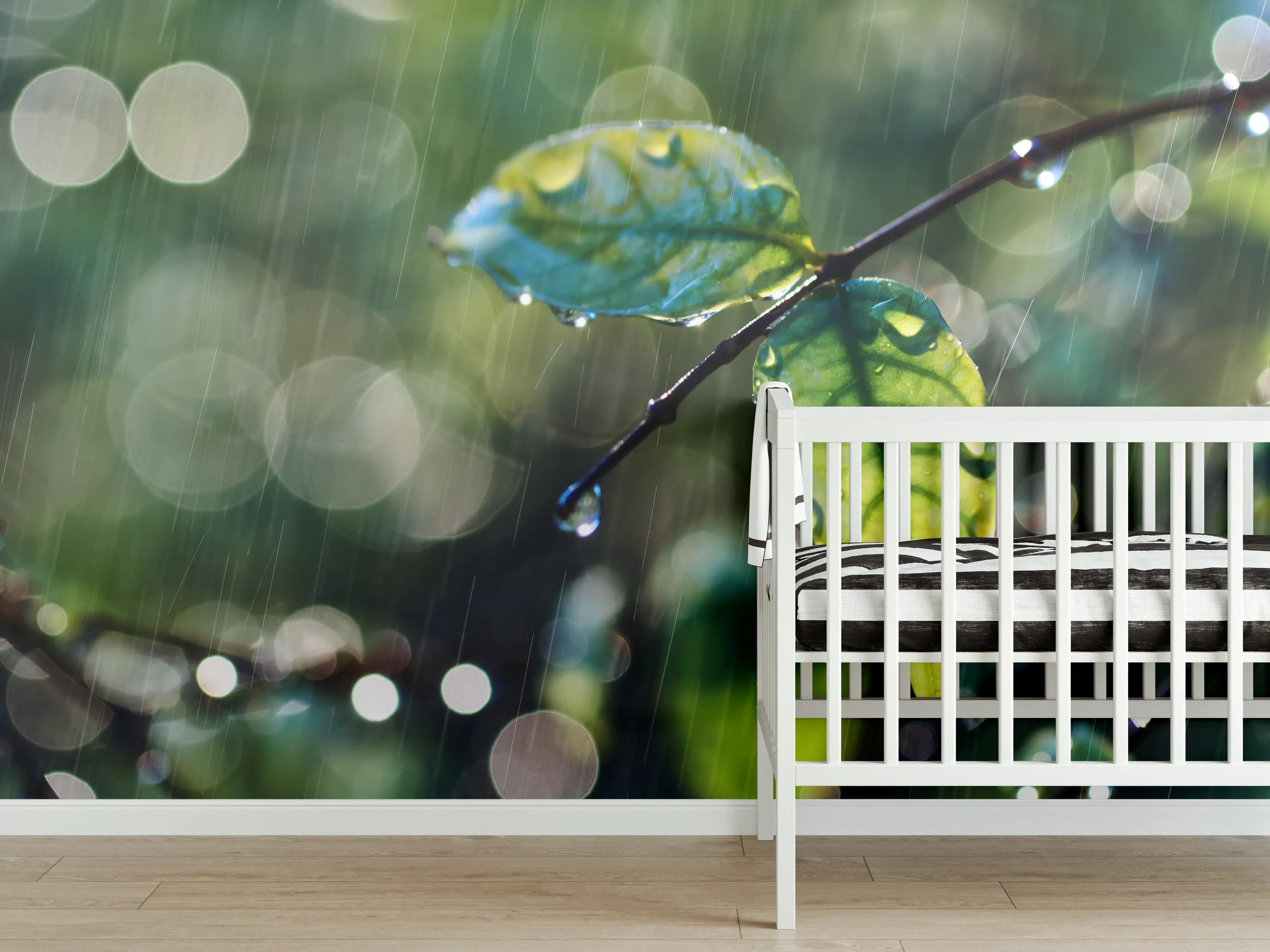 Babyzimmer Wandgestaltung - Regentropfen auf Blatt