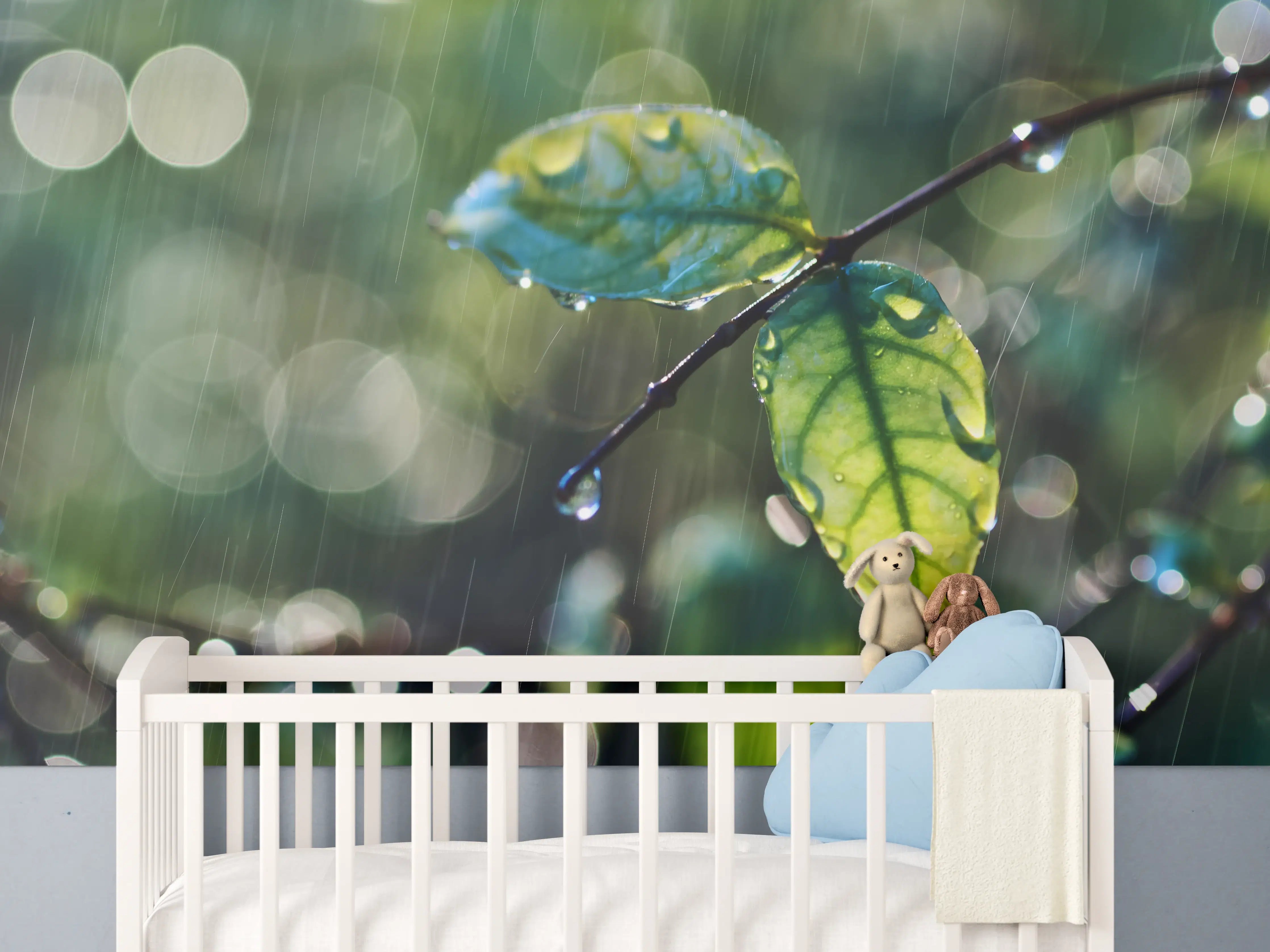 Babyzimmer Wandgestaltung - Regentropfen auf Blatt