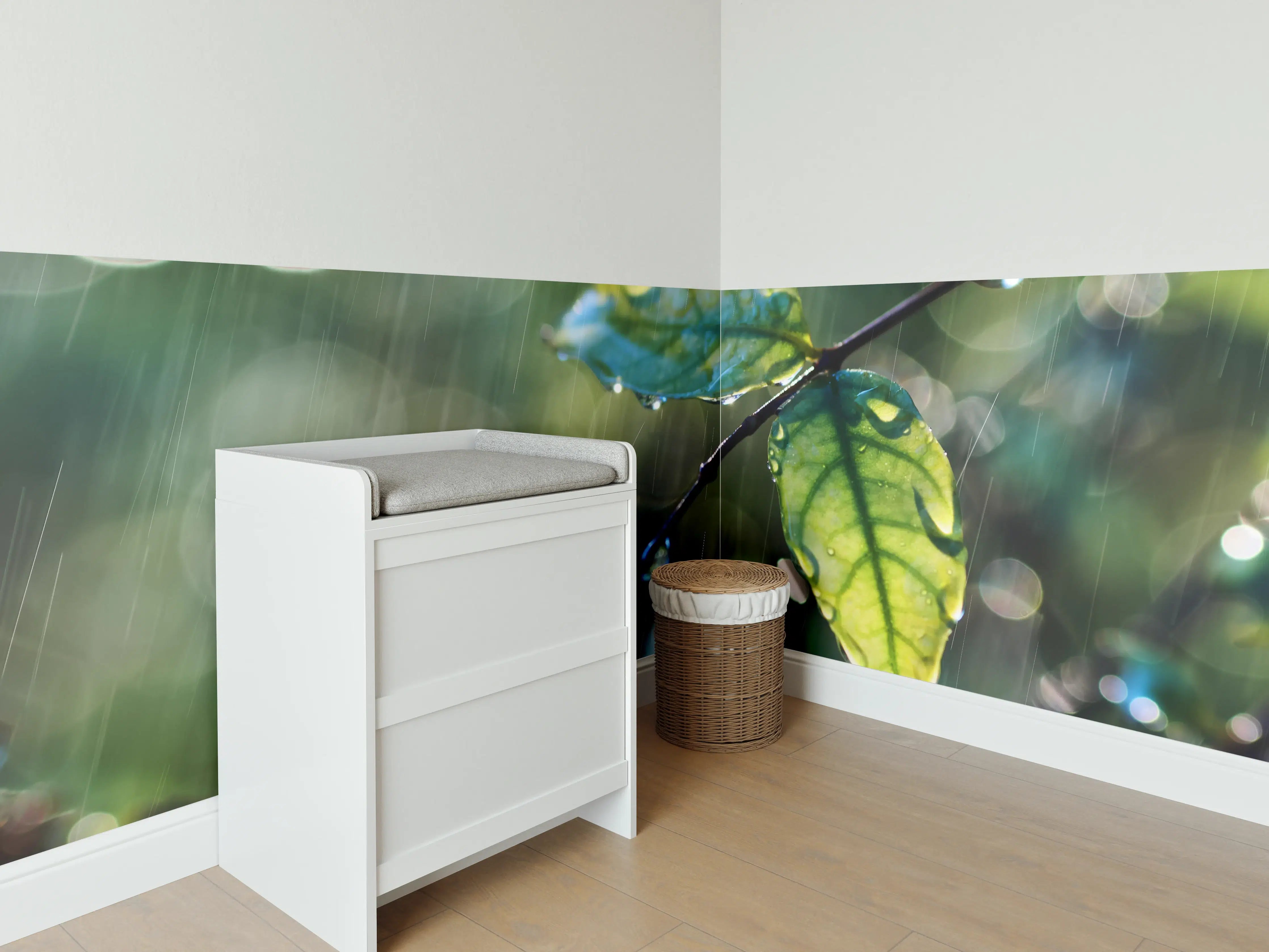 Babyzimmer Wandgestaltung - Regentropfen auf Blatt
