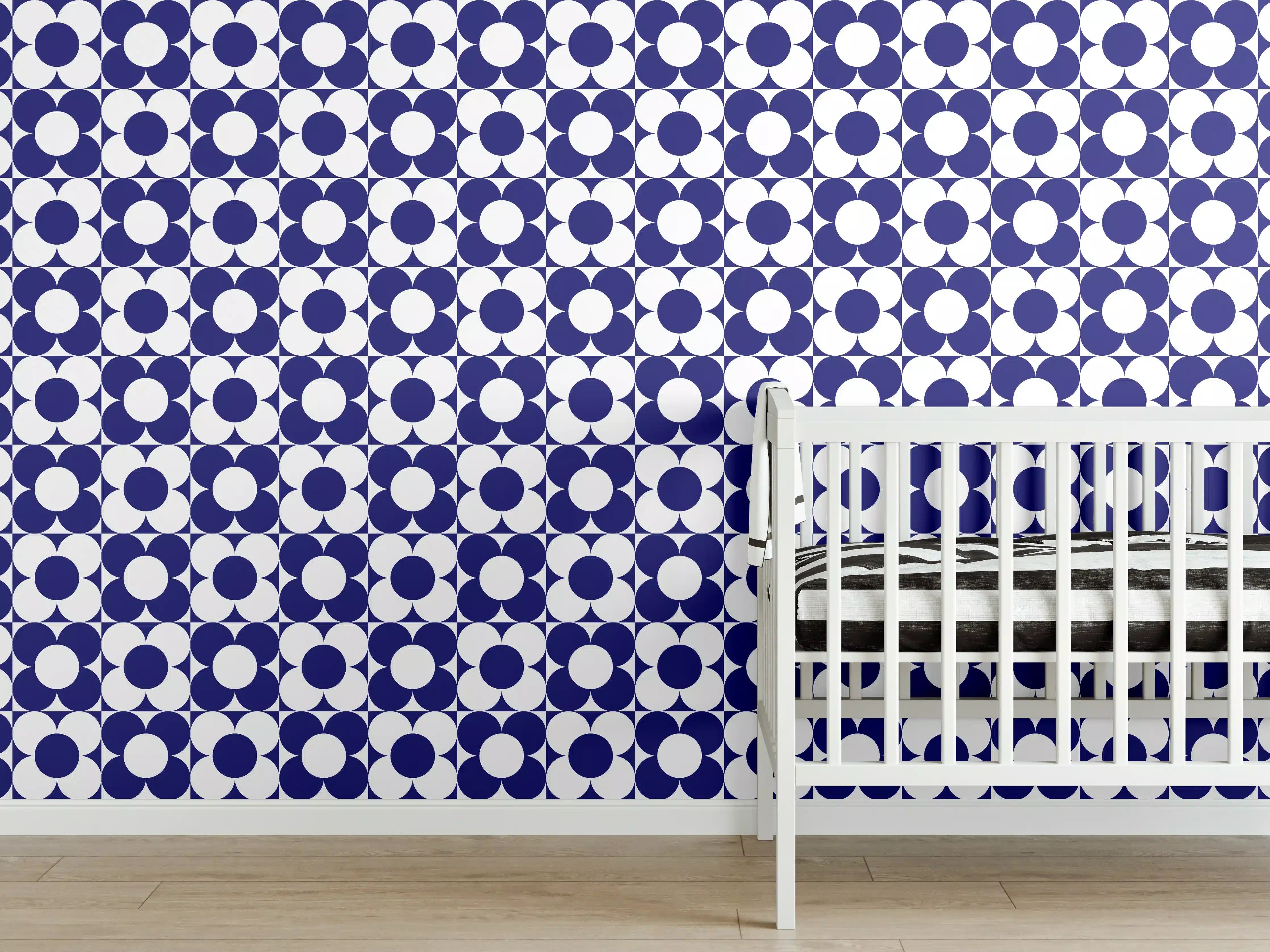 Babyzimmer Wandgestaltung - Retro-Primavera-Bloemen in Blau