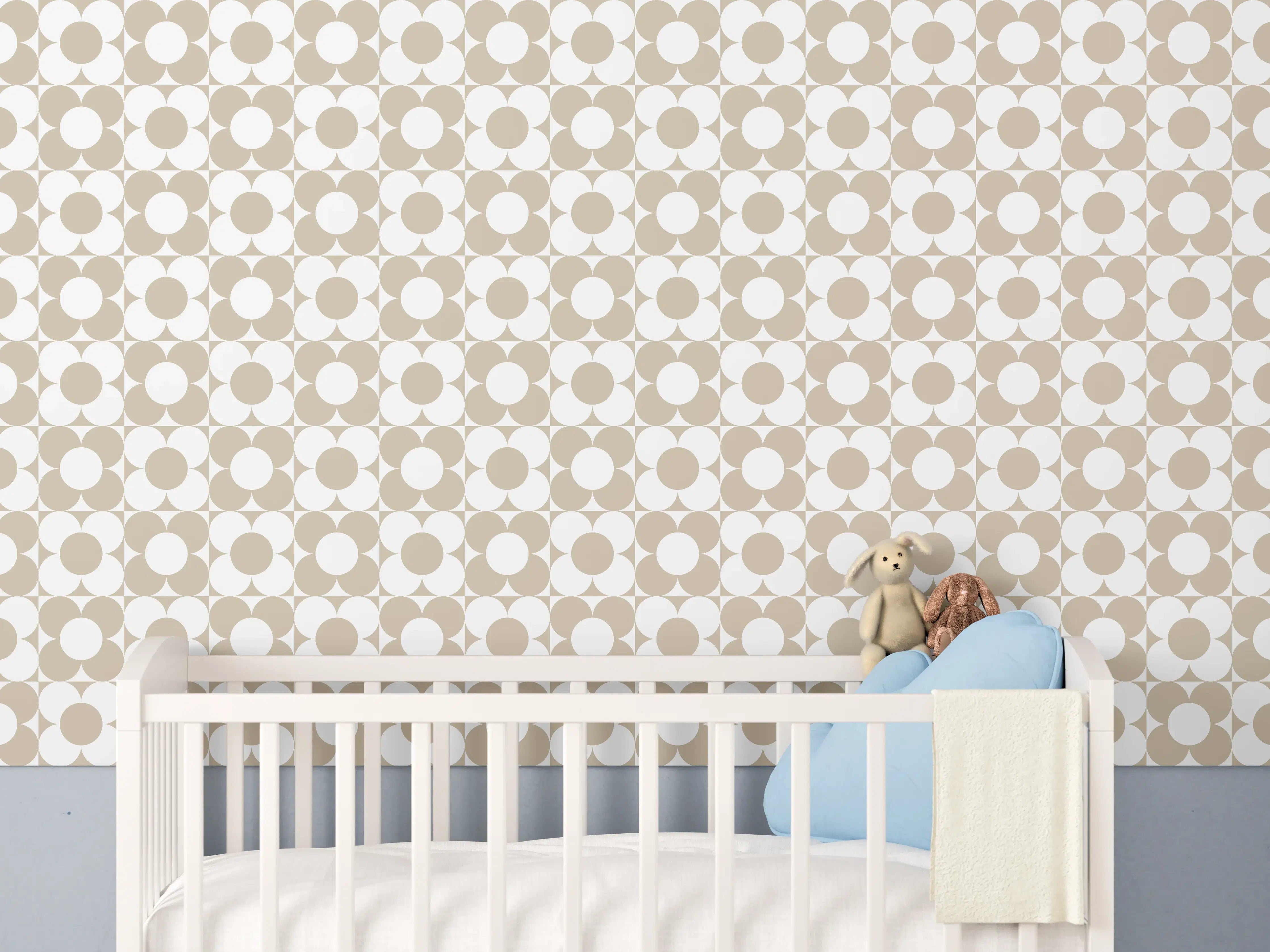 Babyzimmer Wandgestaltung - Retro Primavera Cappuccino mitgrauen Akzenten