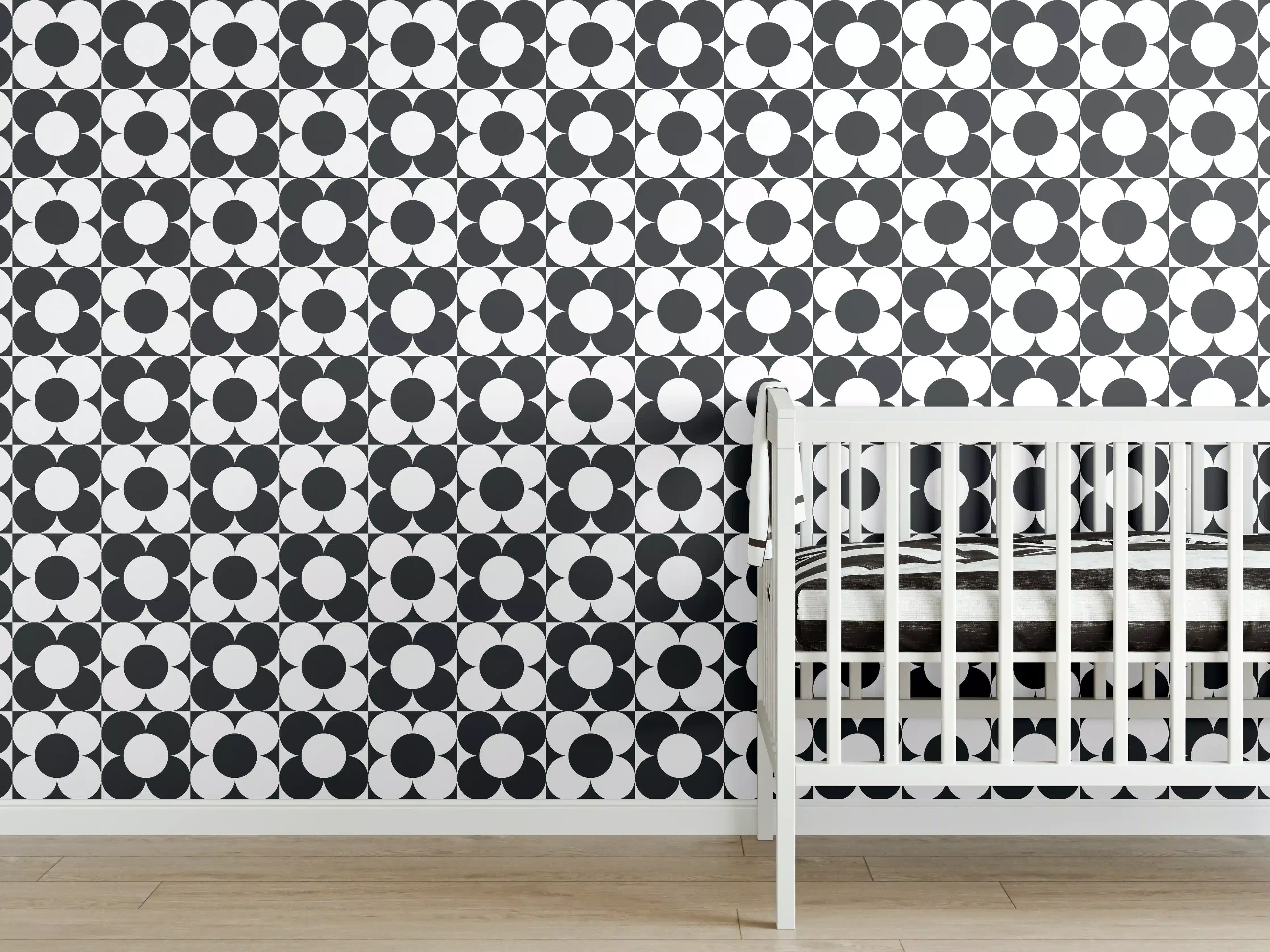 Babyzimmer Wandgestaltung - Retro Primavera Carbone mit weißen und grauen Nuancen
