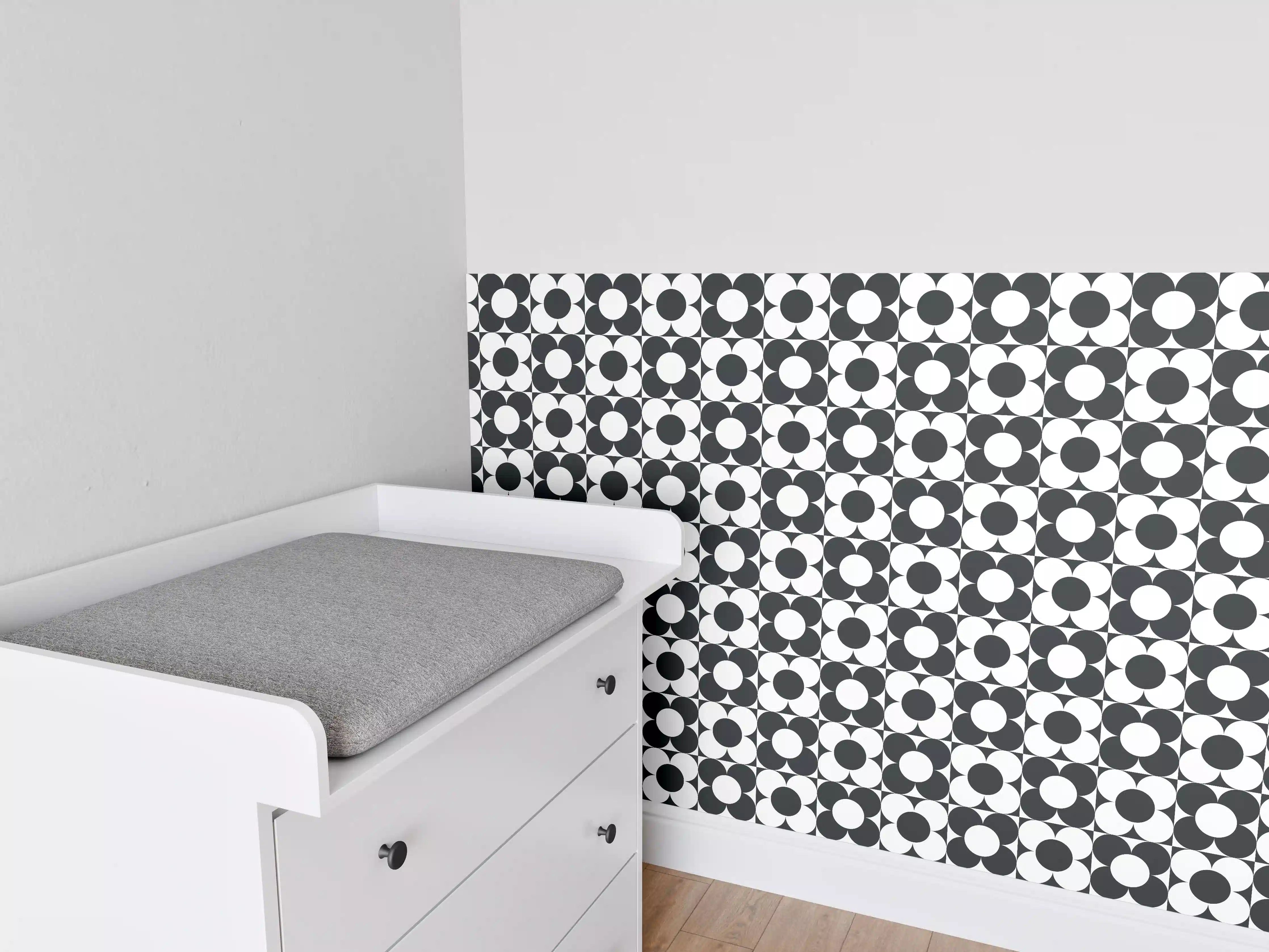 Babyzimmer Wandgestaltung - Retro Primavera Carbone mit weißen und grauen Nuancen