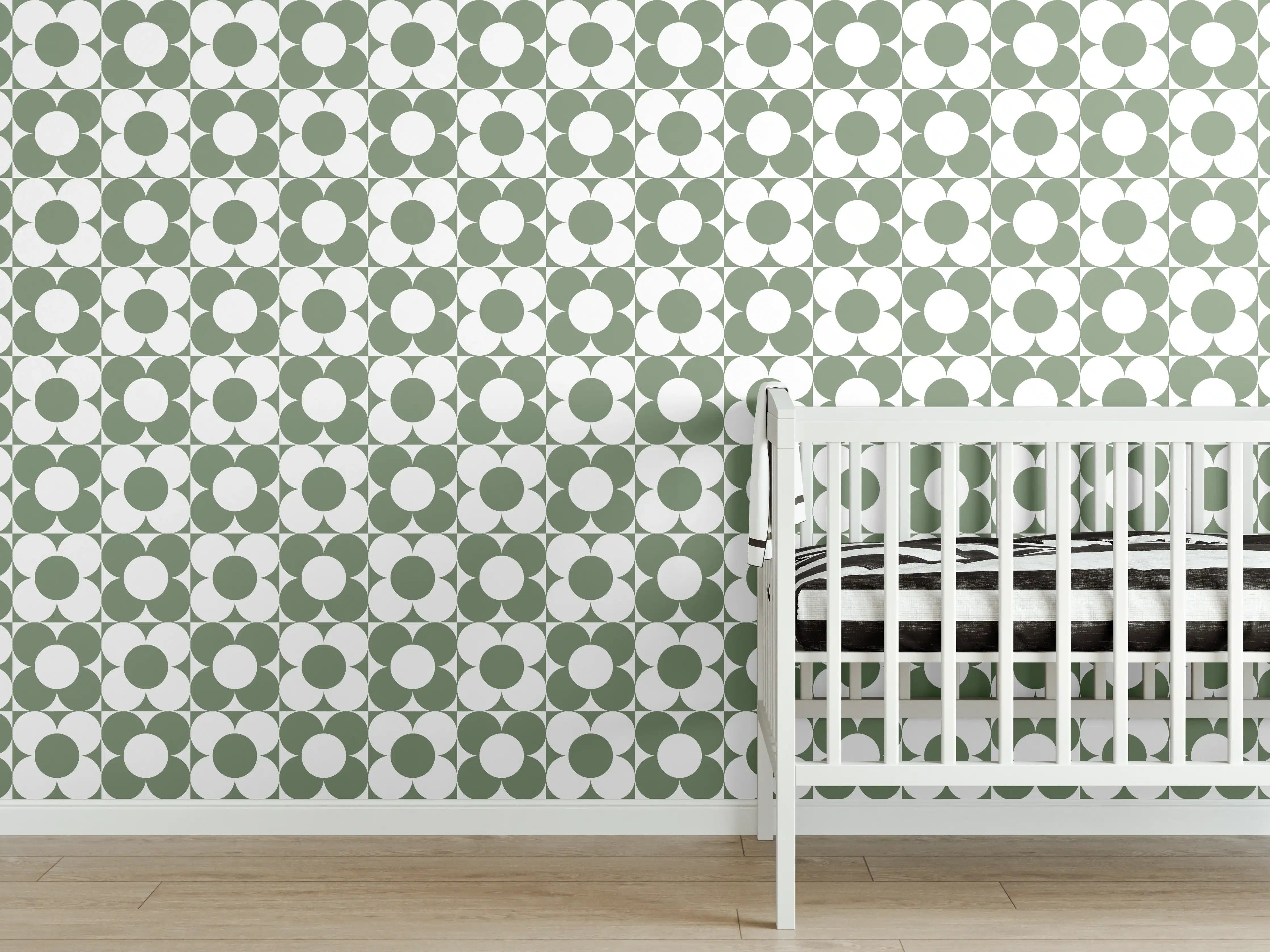 Babyzimmer Wandgestaltung - Retro Primavera Oliva mit subtilen Graunuancen