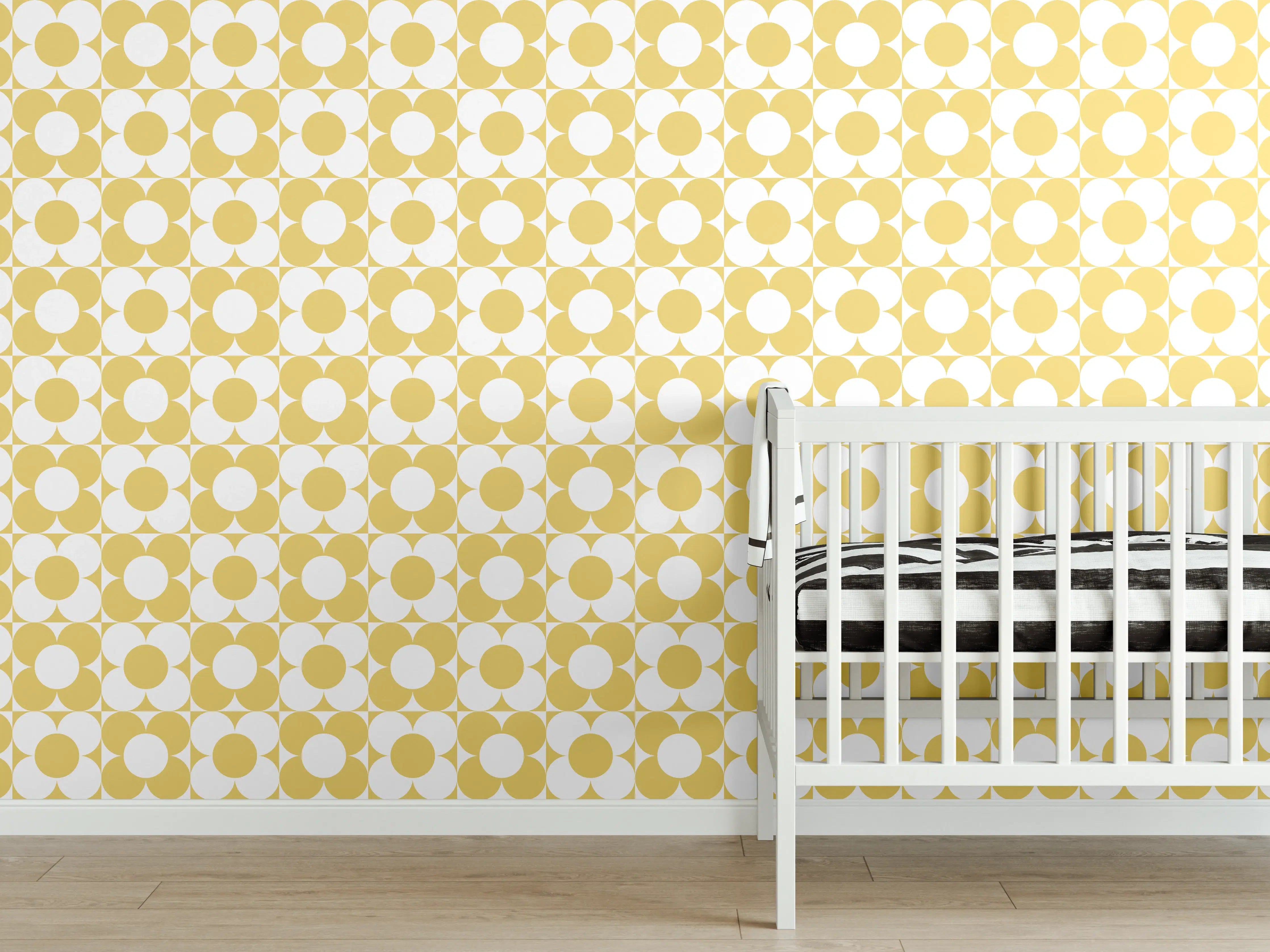 Babyzimmer Wandgestaltung - Retro Primavera Oro mit zarten Grautönen