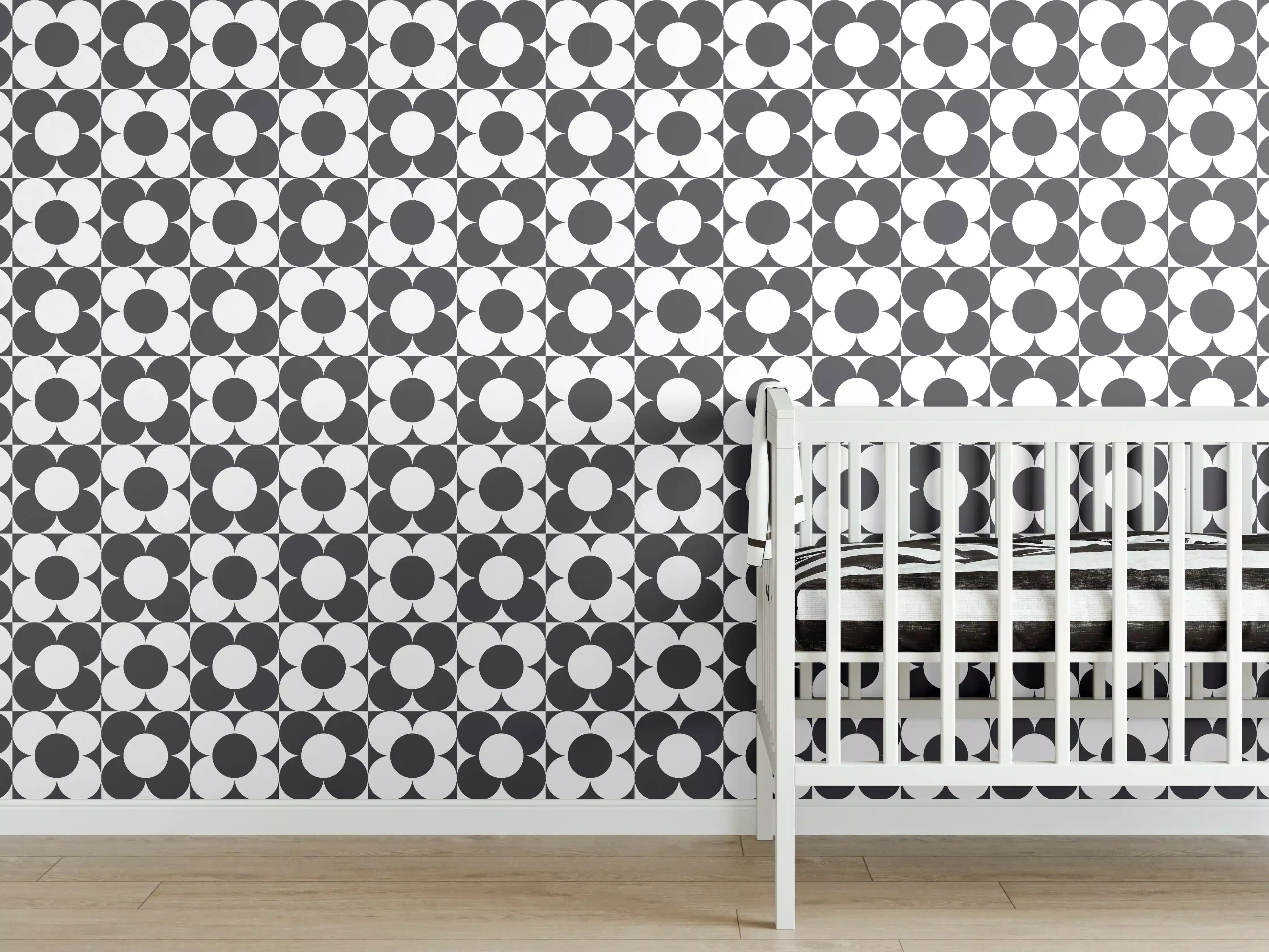 Babyzimmer Wandgestaltung - Retro Primavera in Anthrazit mit Hellgrau-Details