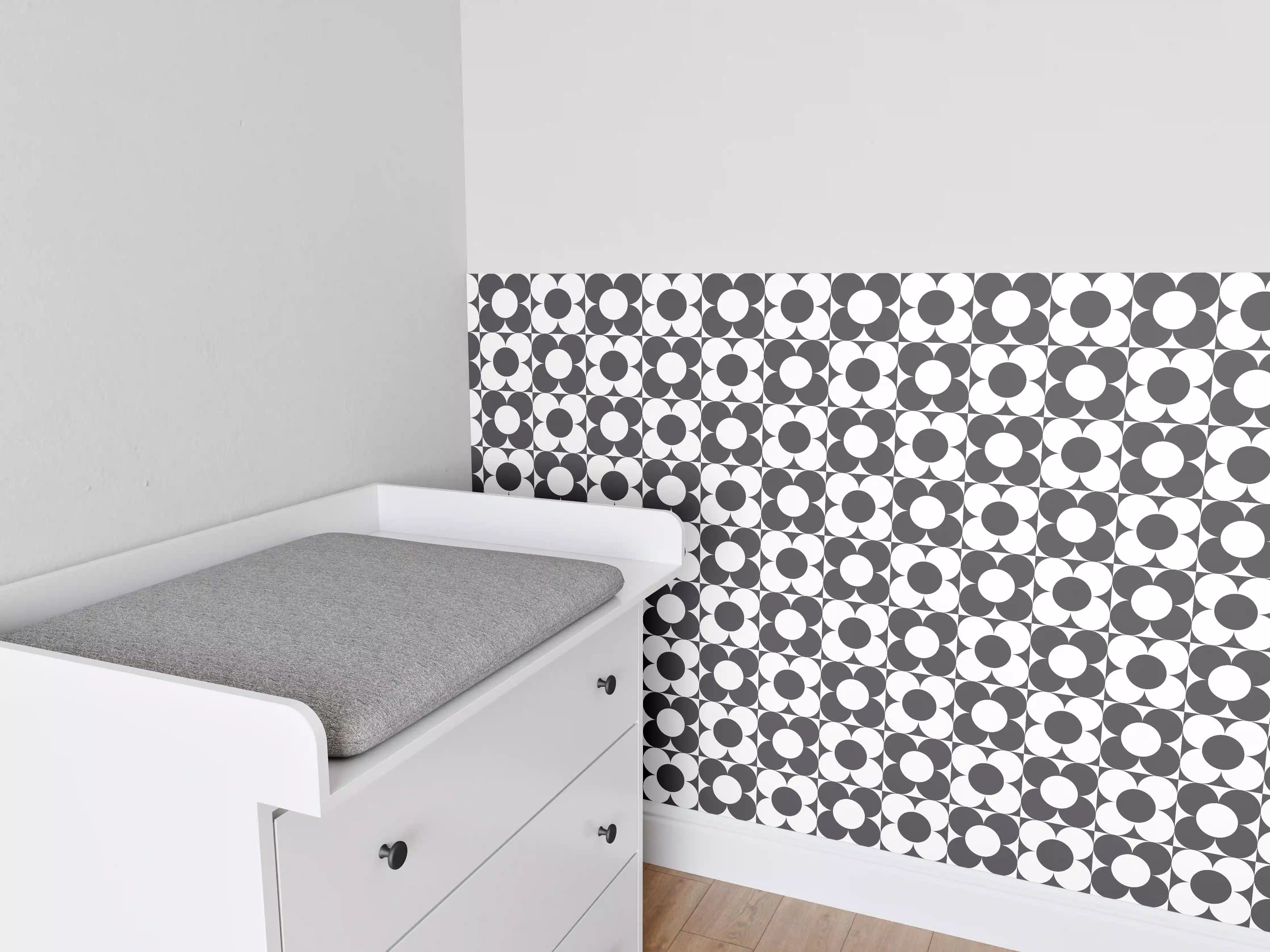 Babyzimmer Wandgestaltung - Retro Primavera in Anthrazit mit Hellgrau-Details