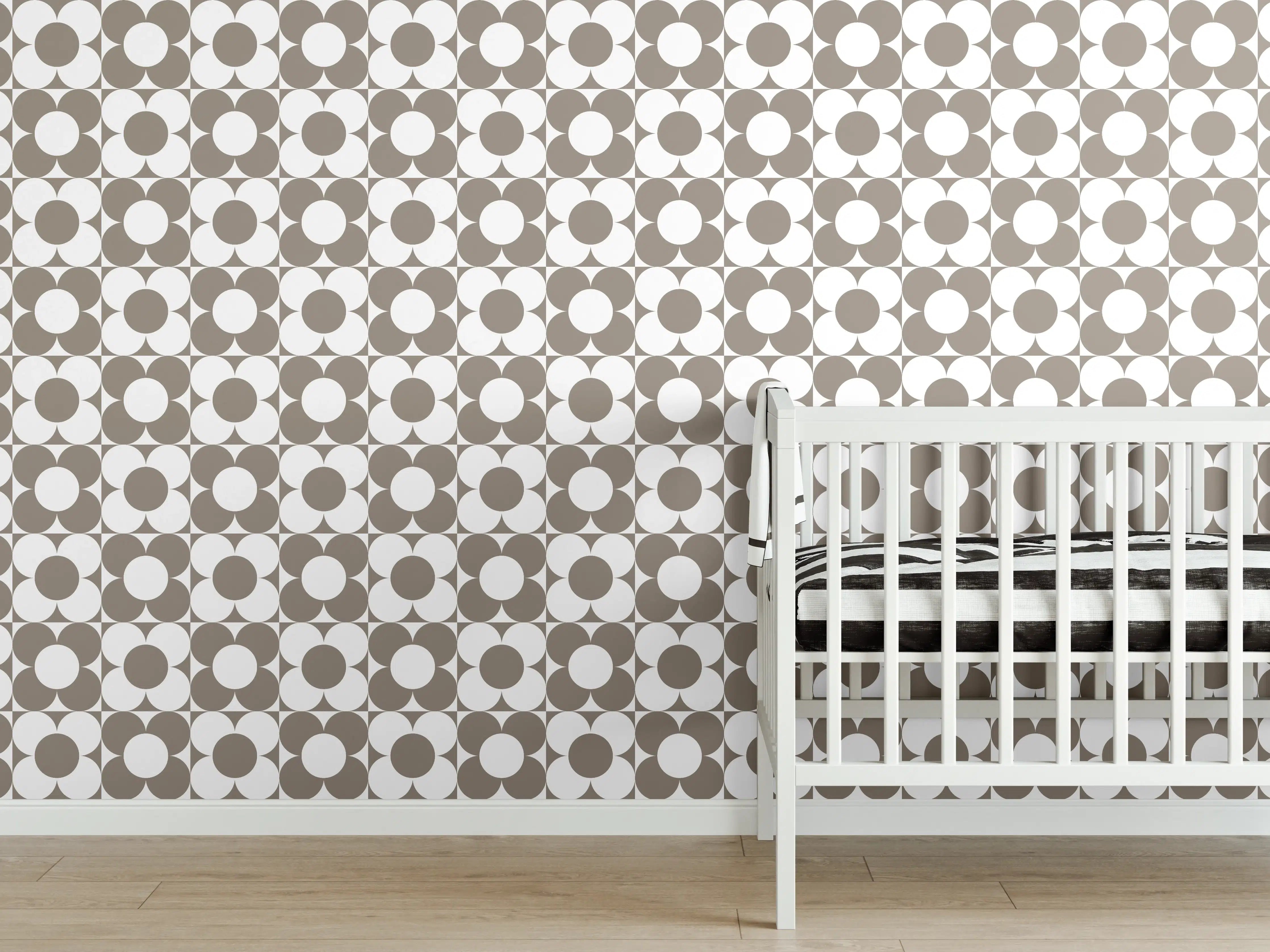 Babyzimmer Wandgestaltung - Retro Primaverà in zartem Grau-Türkis-Ton