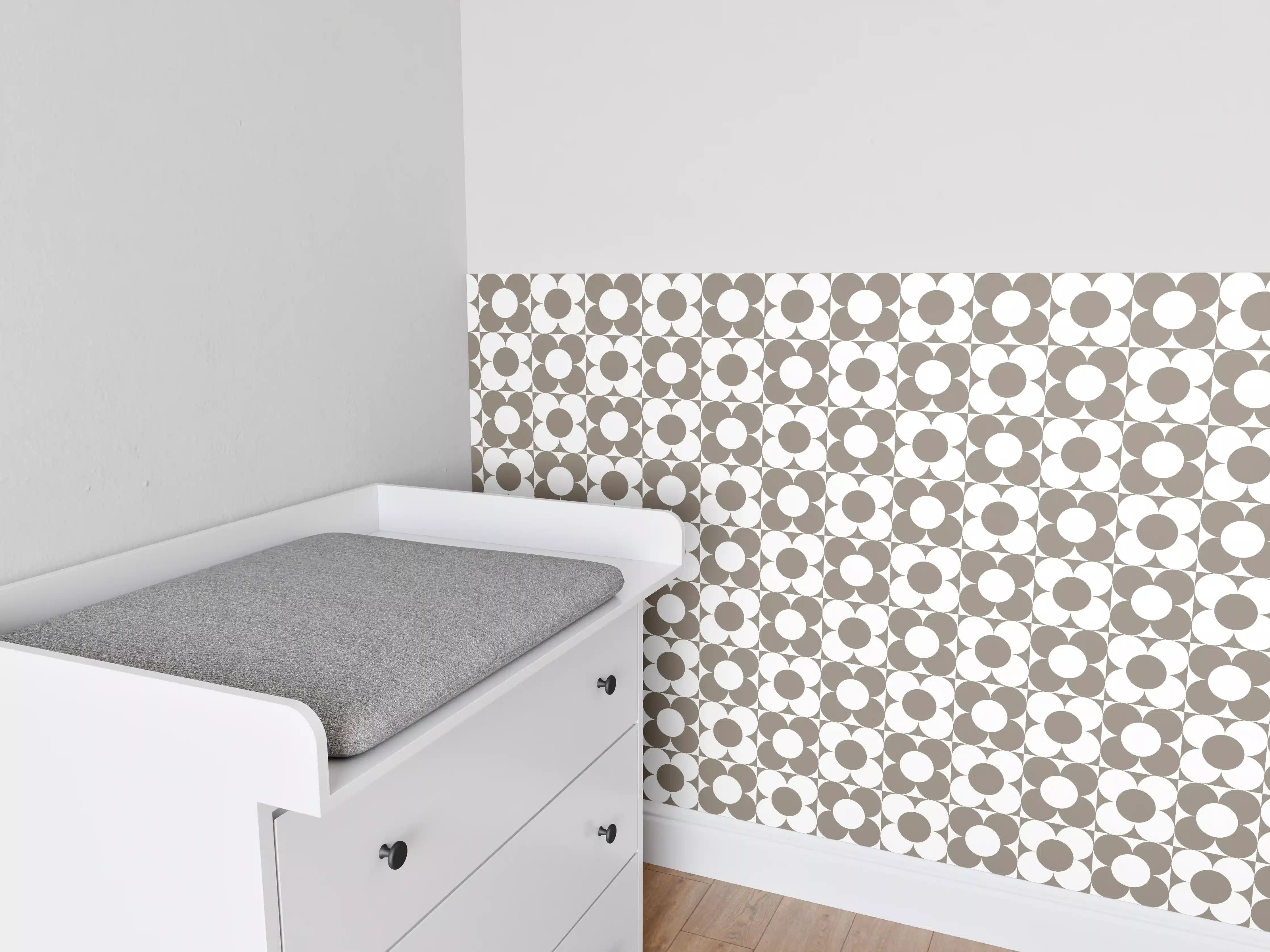 Babyzimmer Wandgestaltung - Retro Primaverà in zartem Grau-Türkis-Ton