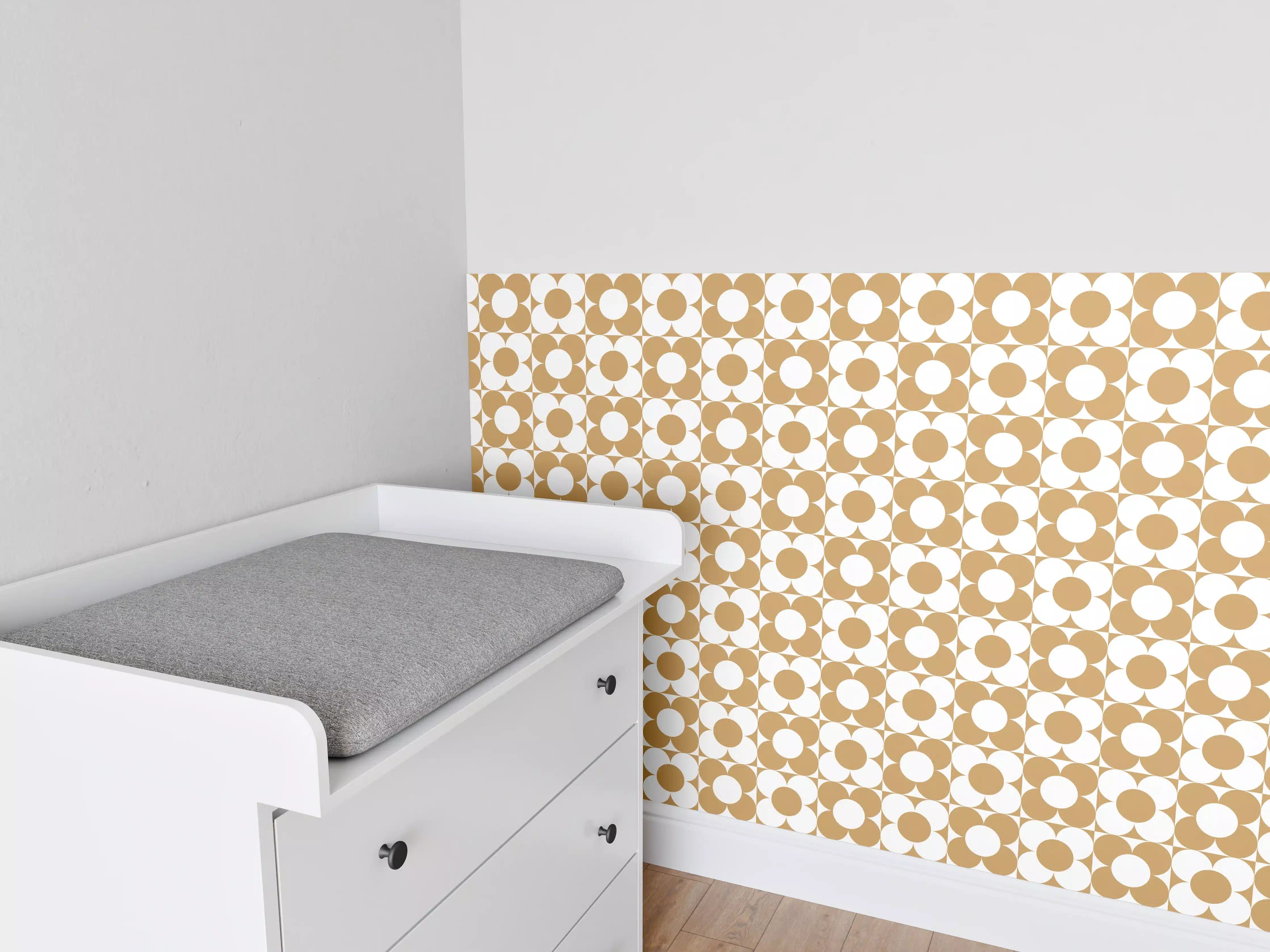 Babyzimmer Wandgestaltung - Retro Primelava in Cremeweiß mit Grau-Nuancen