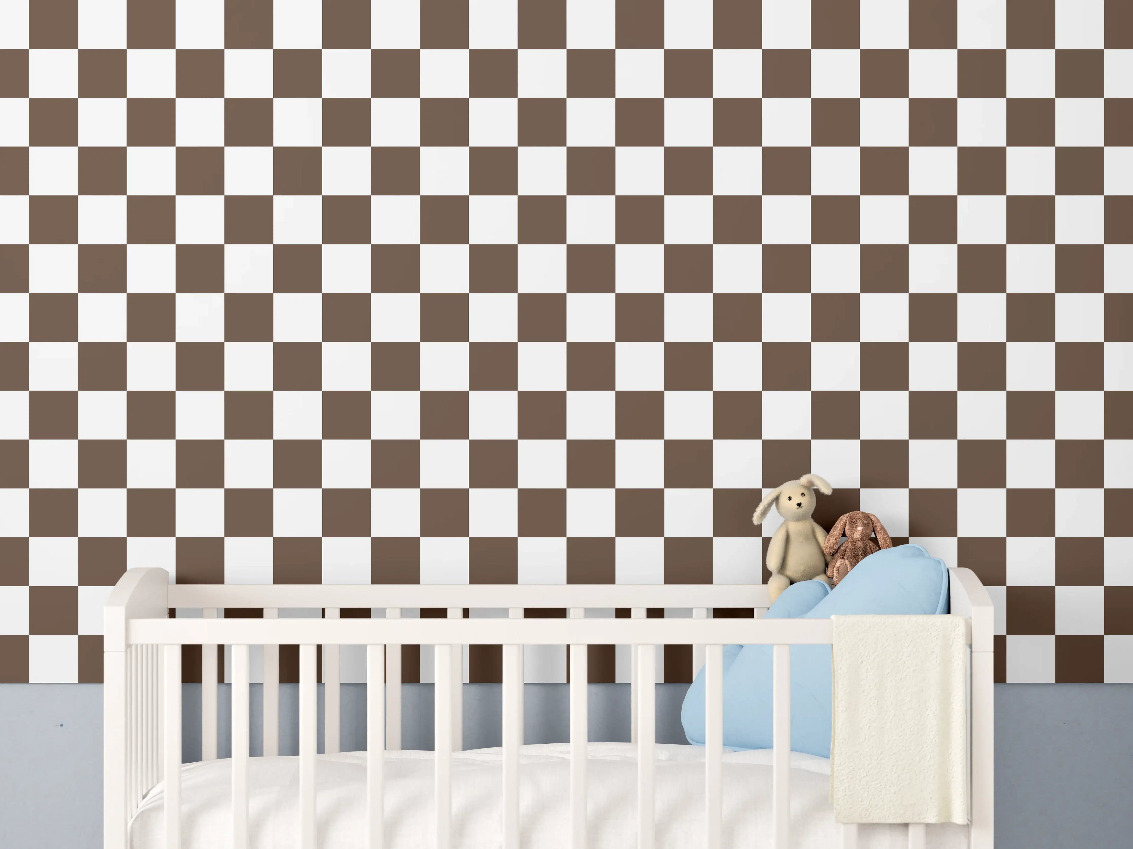 Babyzimmer Wandgestaltung - Retro-Scacco-Caffè-Muster