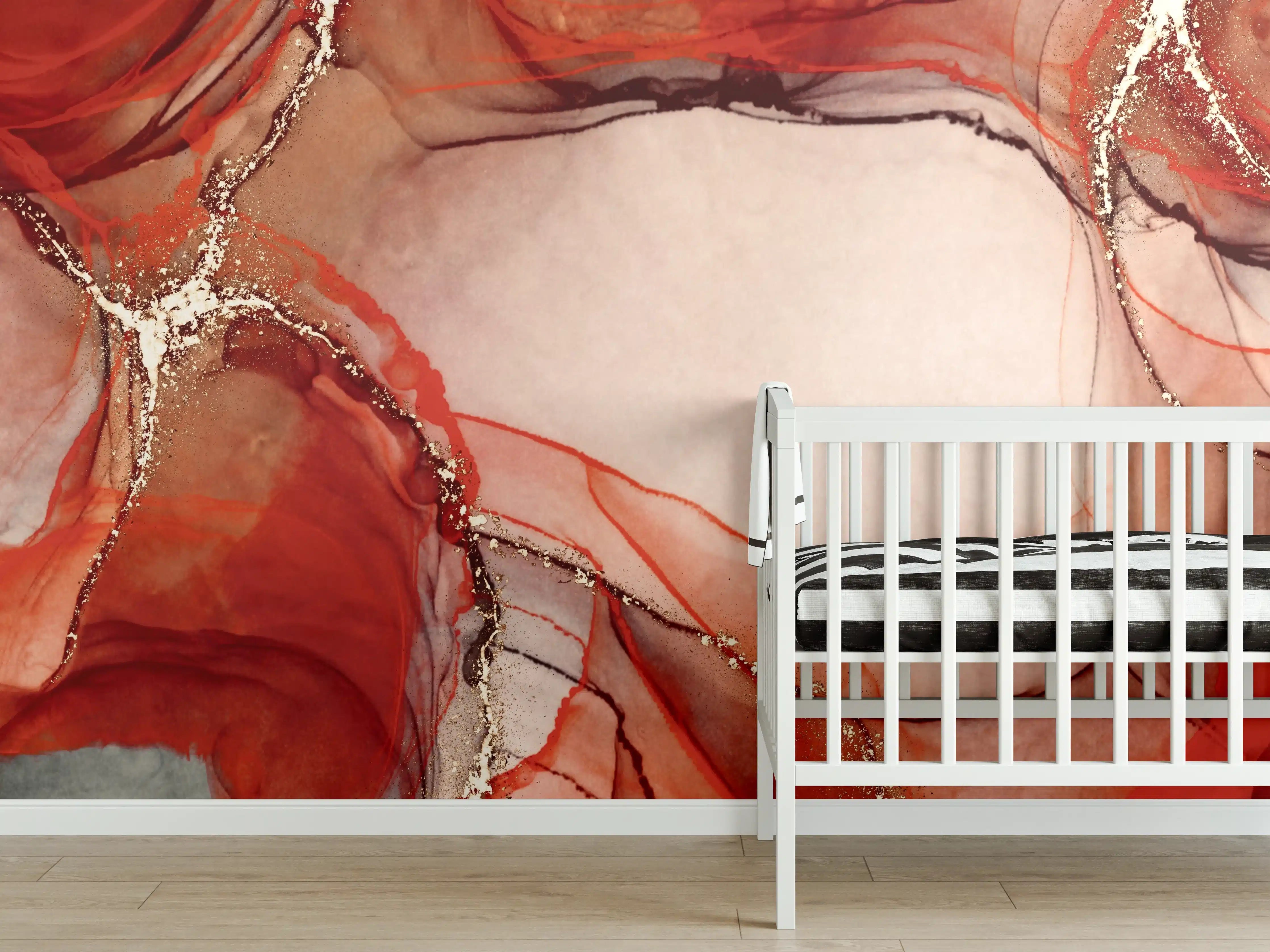 Babyzimmer Wandgestaltung - Rötliche Tinte mit Goldelementen