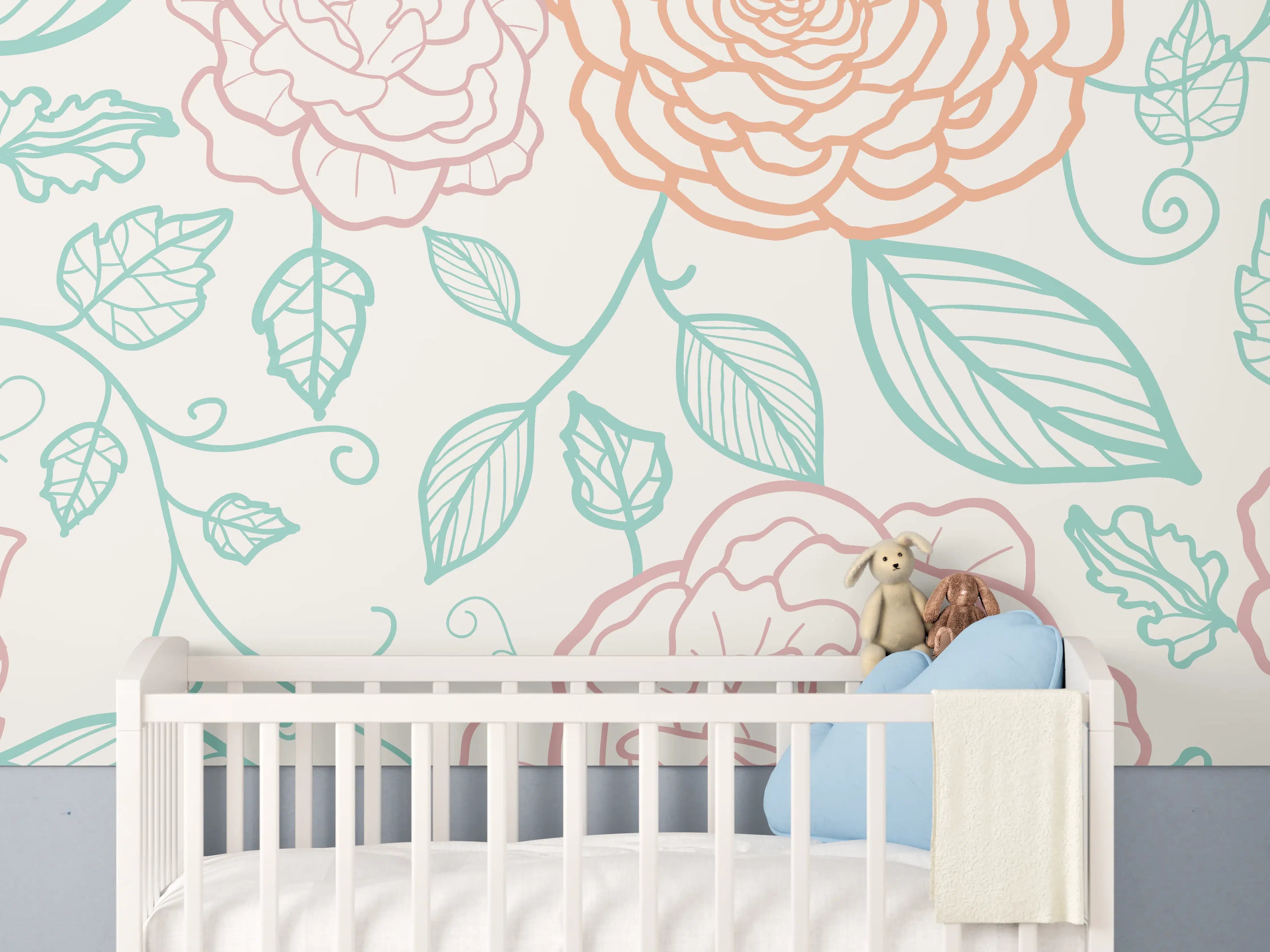 Babyzimmer Wandgestaltung - Rosa Blumenmuster Illustration