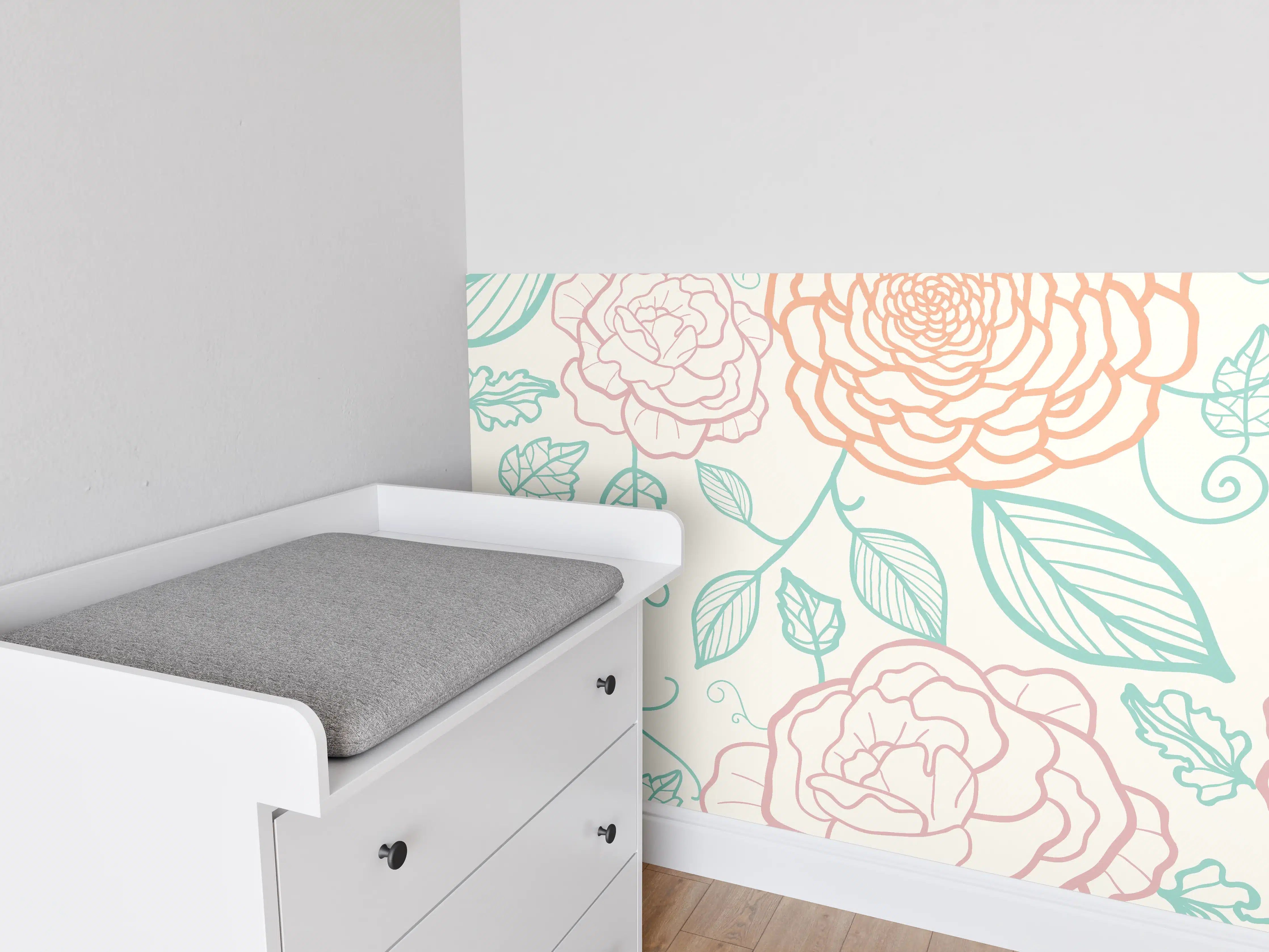 Babyzimmer Wandgestaltung - Rosa Blumenmuster Illustration