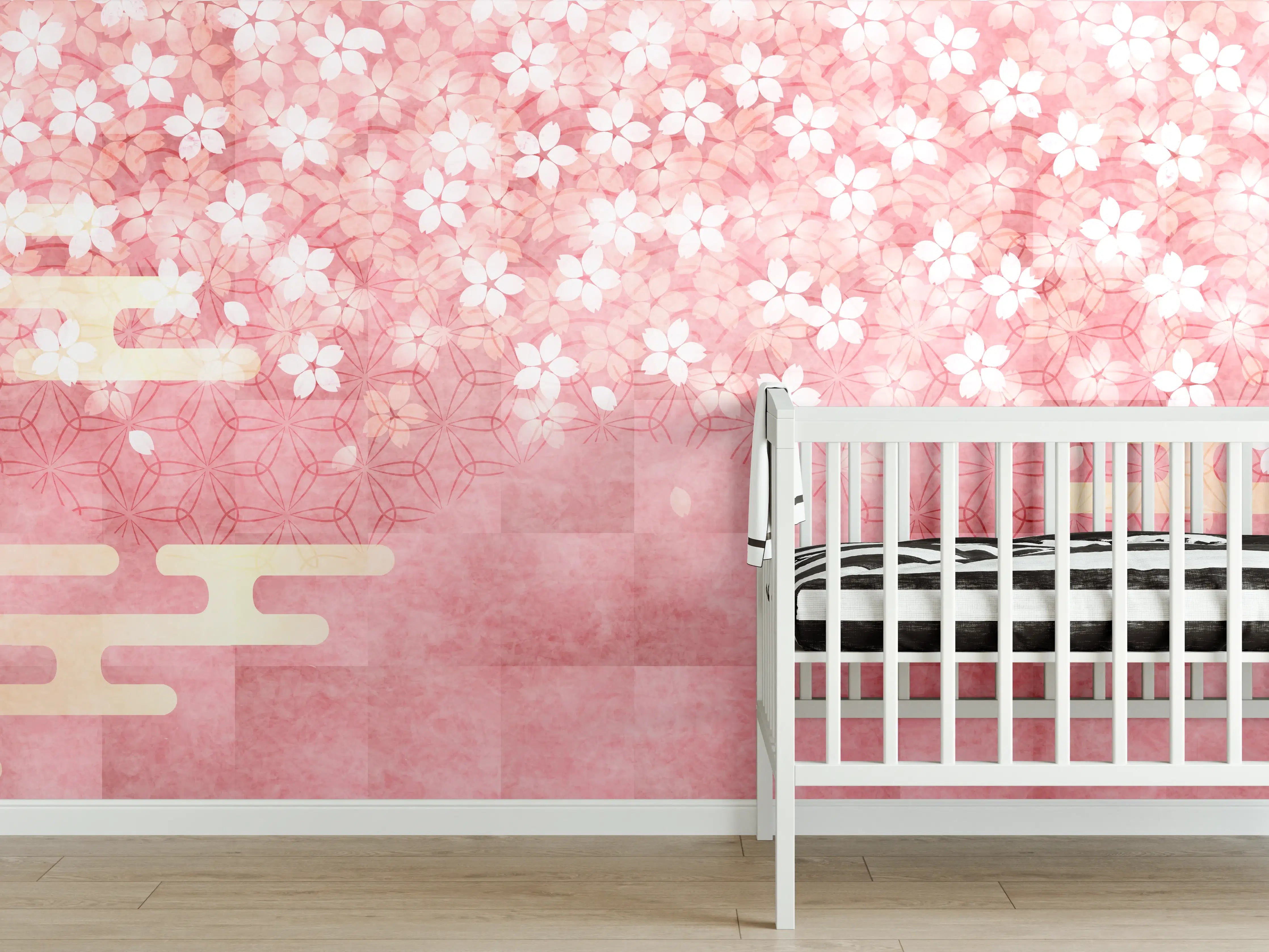 Babyzimmer Wandgestaltung - Rosa Kirschblüten Muster