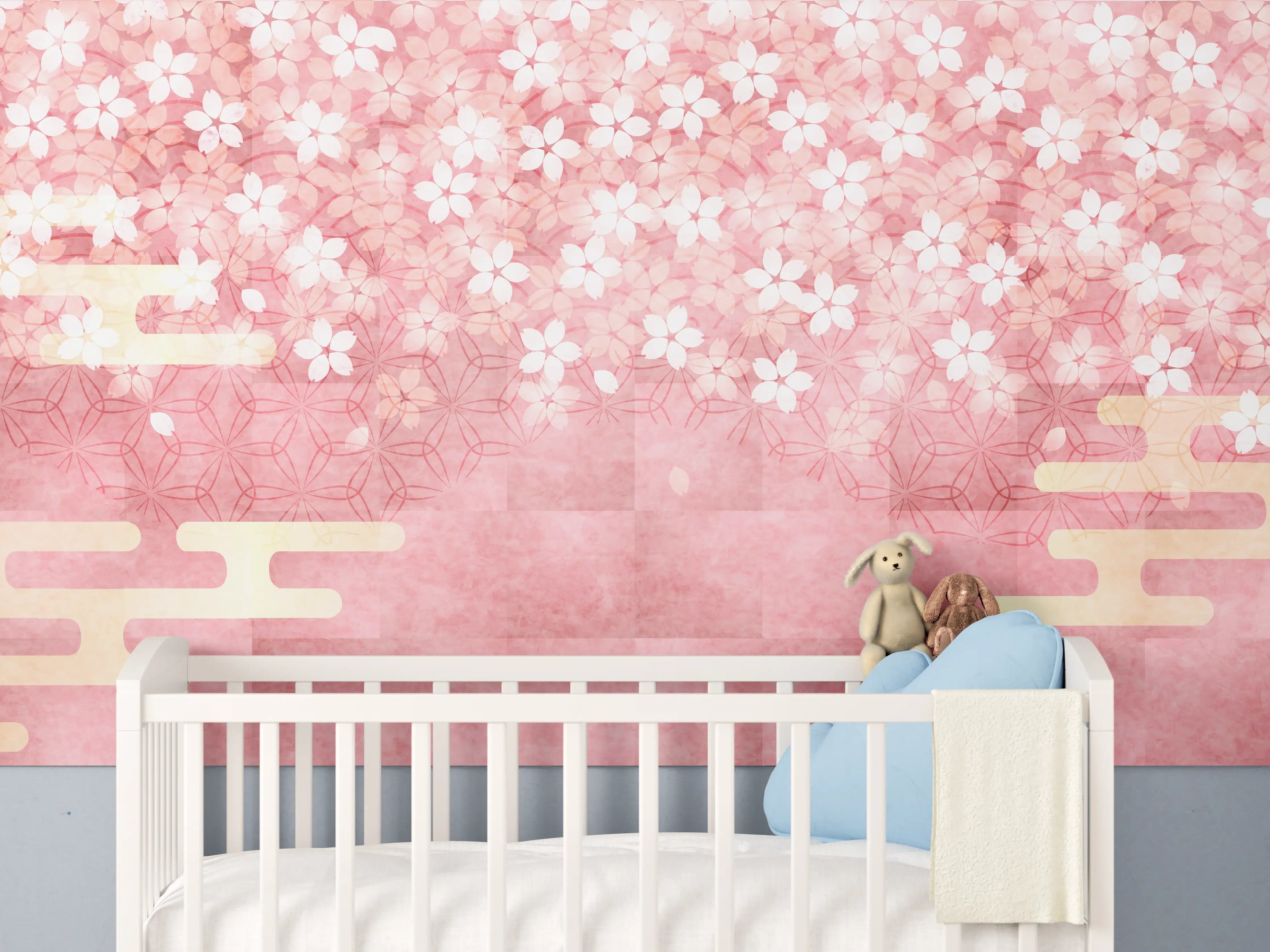 Babyzimmer Wandgestaltung - Rosa Kirschblüten Muster