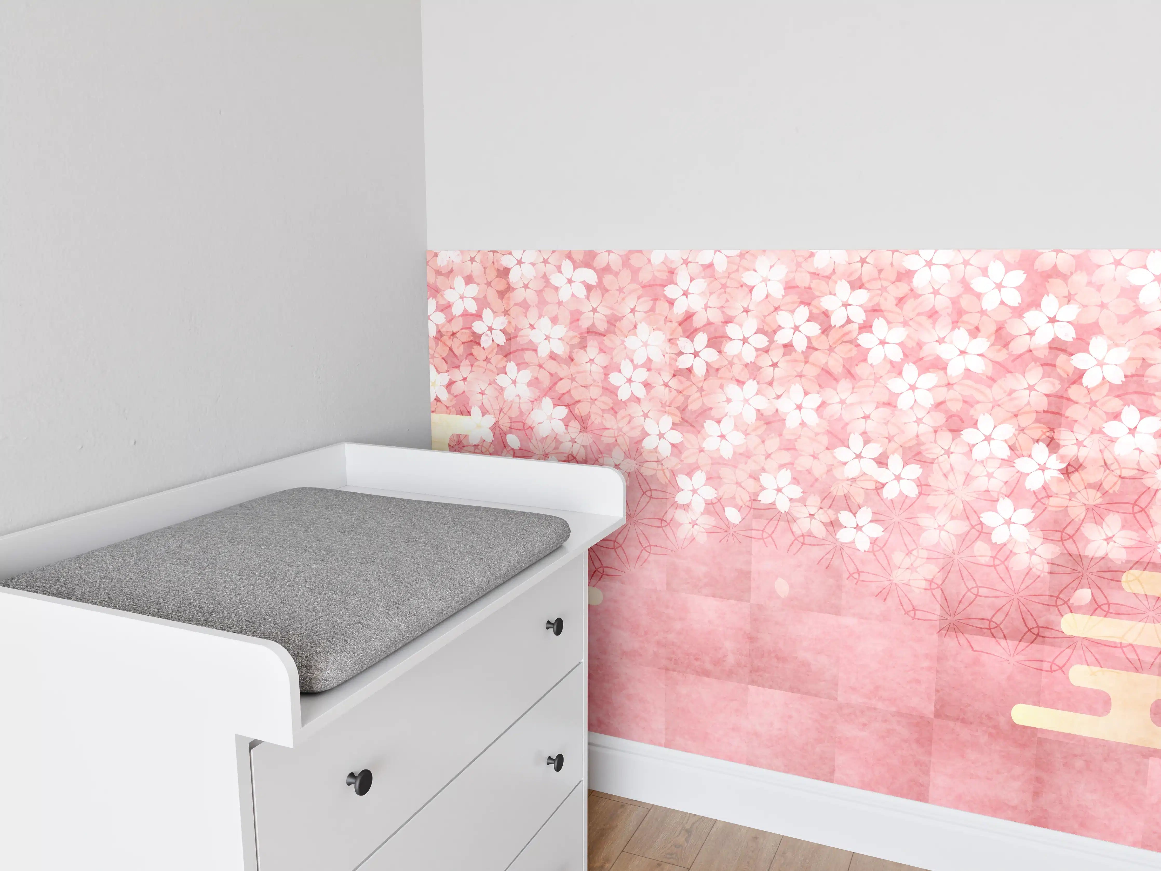 Babyzimmer Wandgestaltung - Rosa Kirschblüten Muster