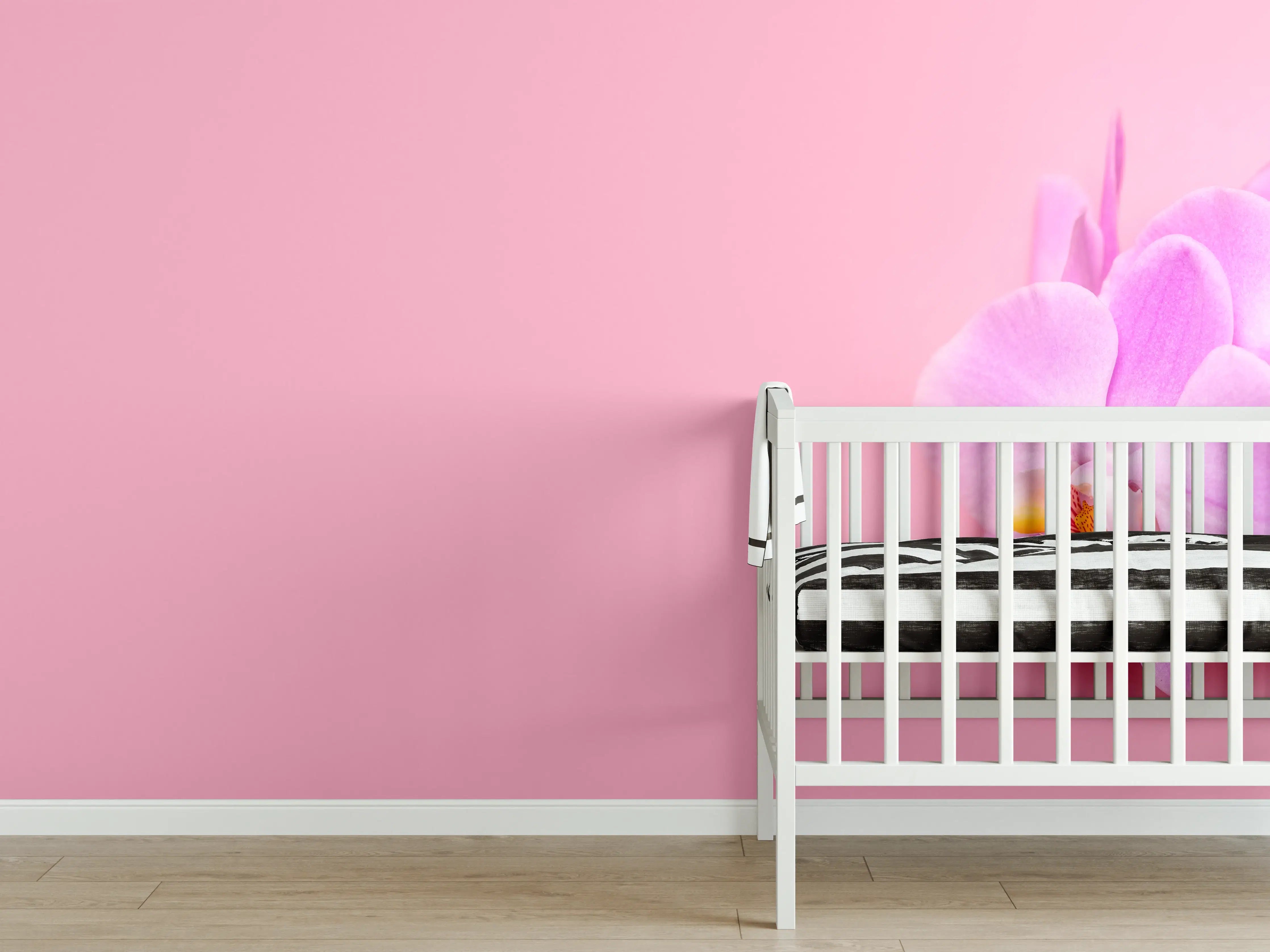 Babyzimmer Wandgestaltung - Rosa Orchideen auf Pink