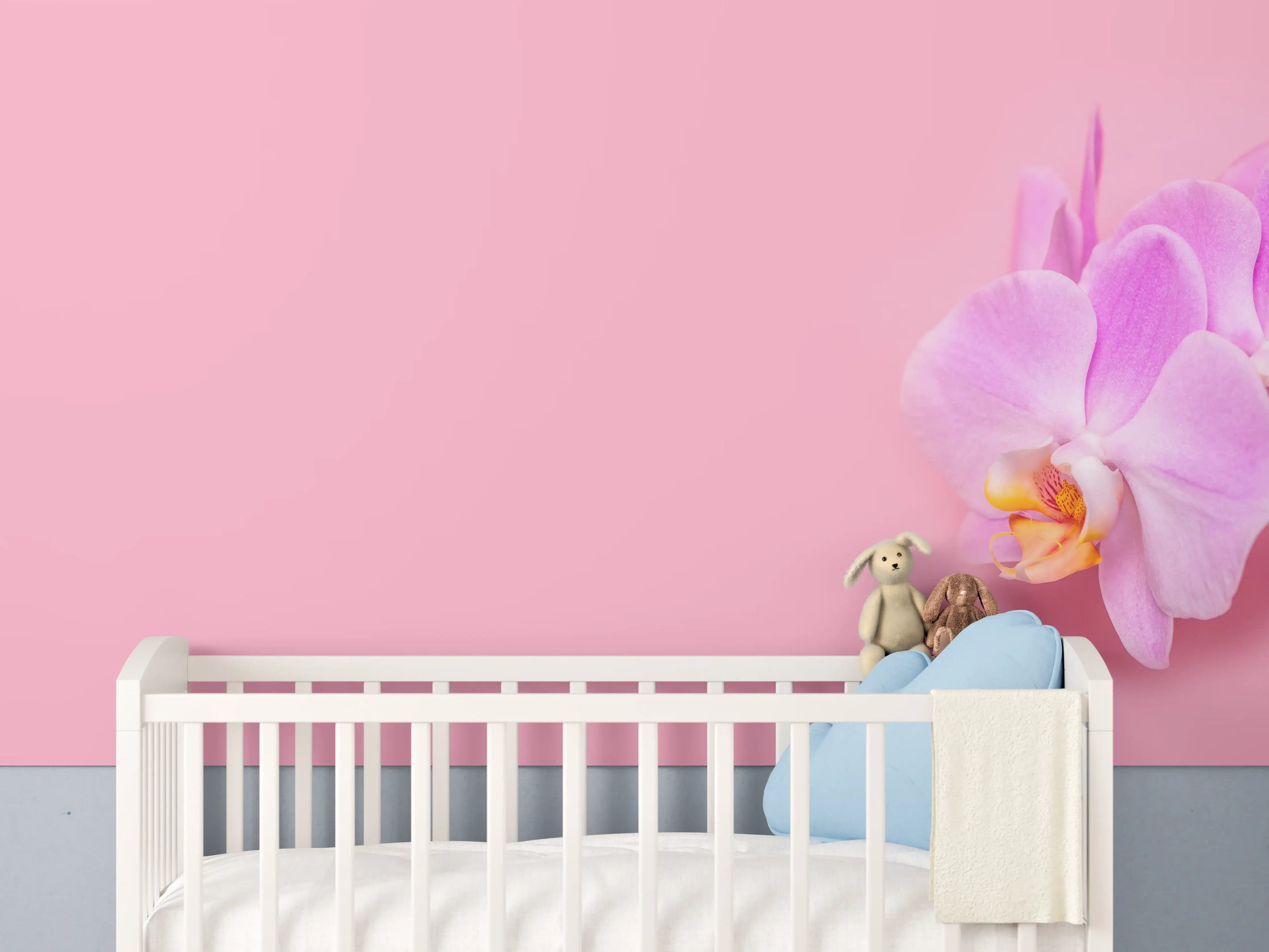 Babyzimmer Wandgestaltung - Rosa Orchideen auf Pink
