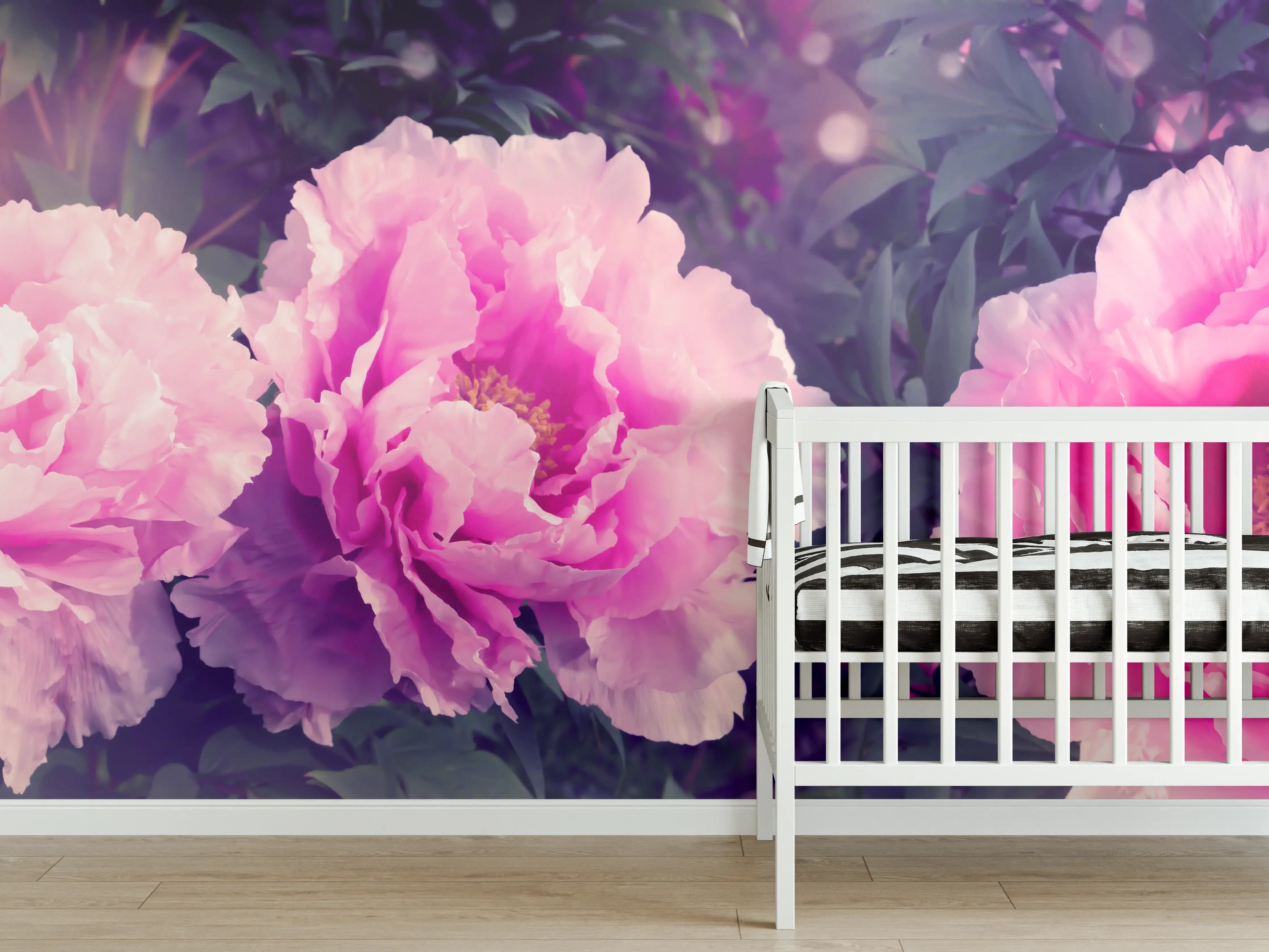 Babyzimmer Wandgestaltung - Rosa-Weiße Pfingstrosen