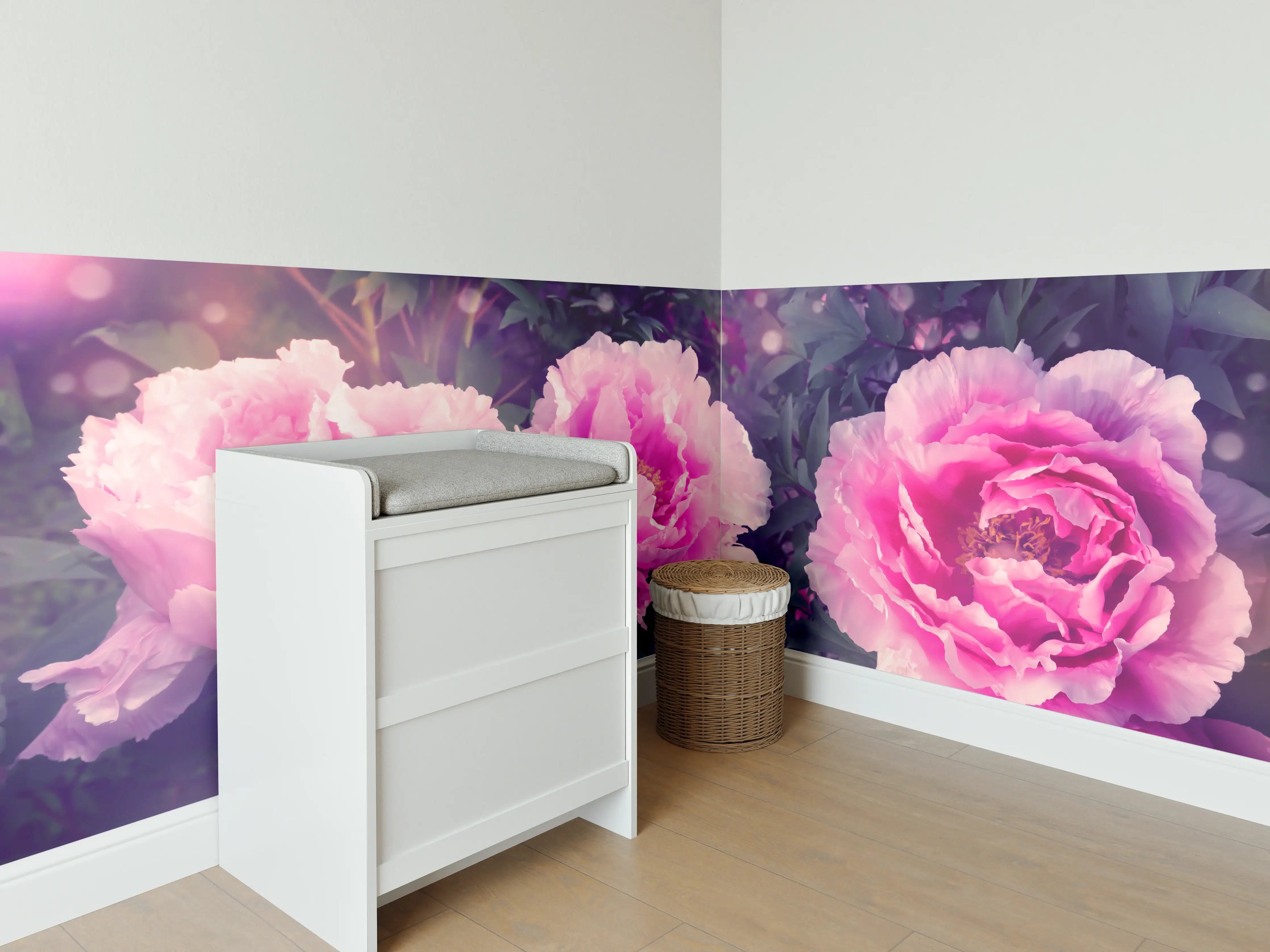 Babyzimmer Wandgestaltung - Rosa-Weiße Pfingstrosen