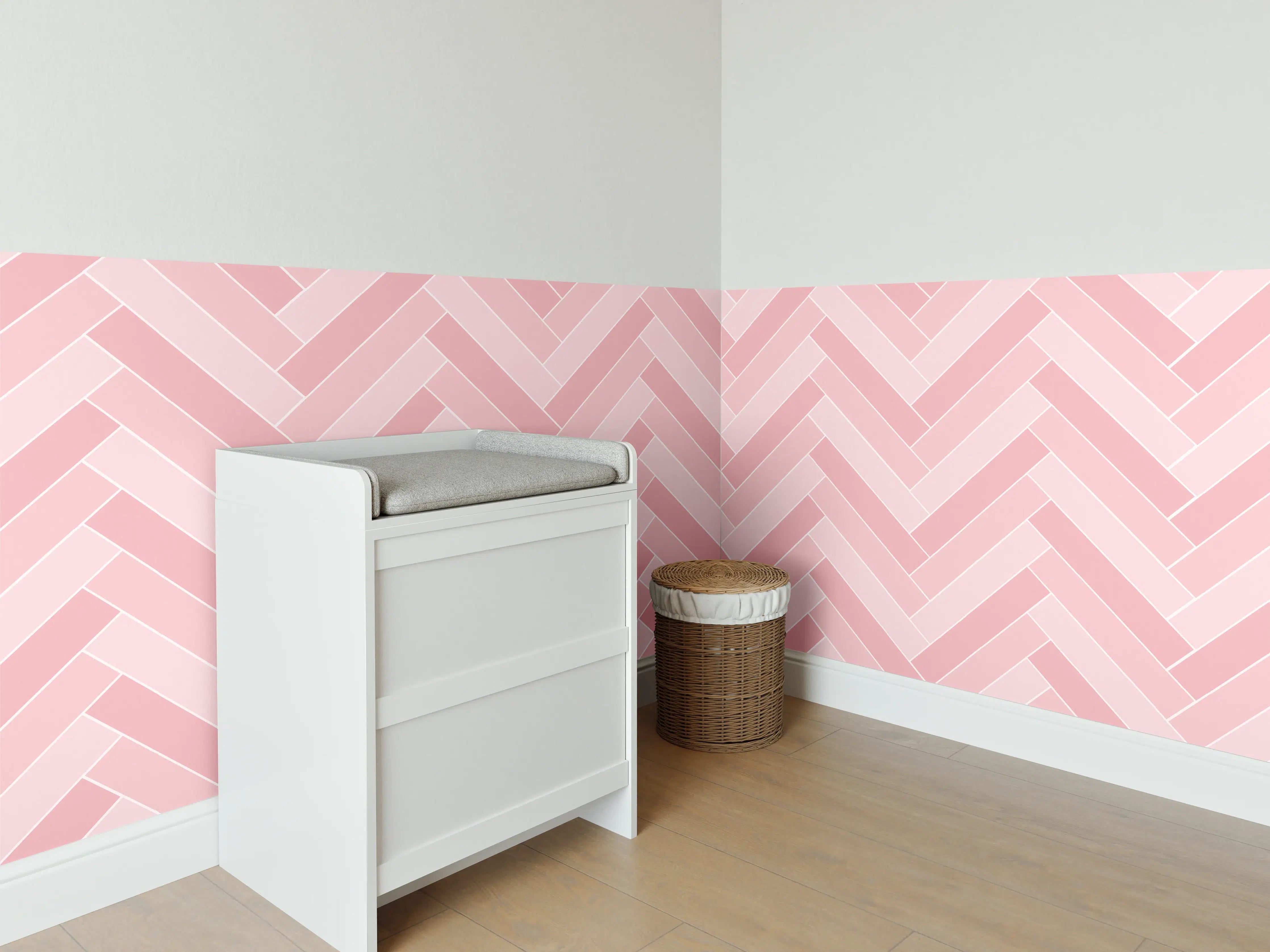 Babyzimmer Wandgestaltung - Rosafarbene Zickzack-Muster Tapete