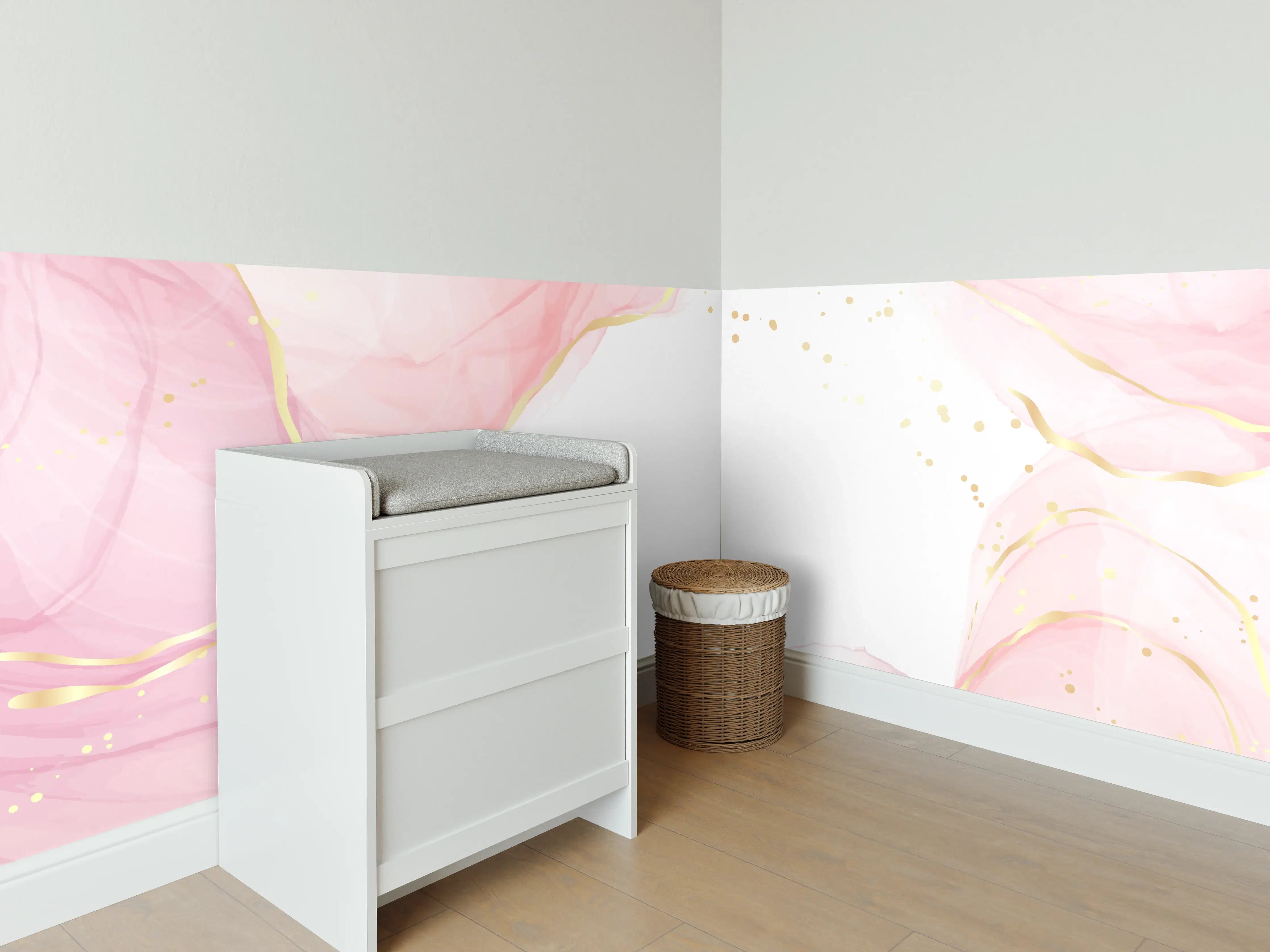 Babyzimmer Wandgestaltung - Rosé-Goldene Abstrakte Kunst