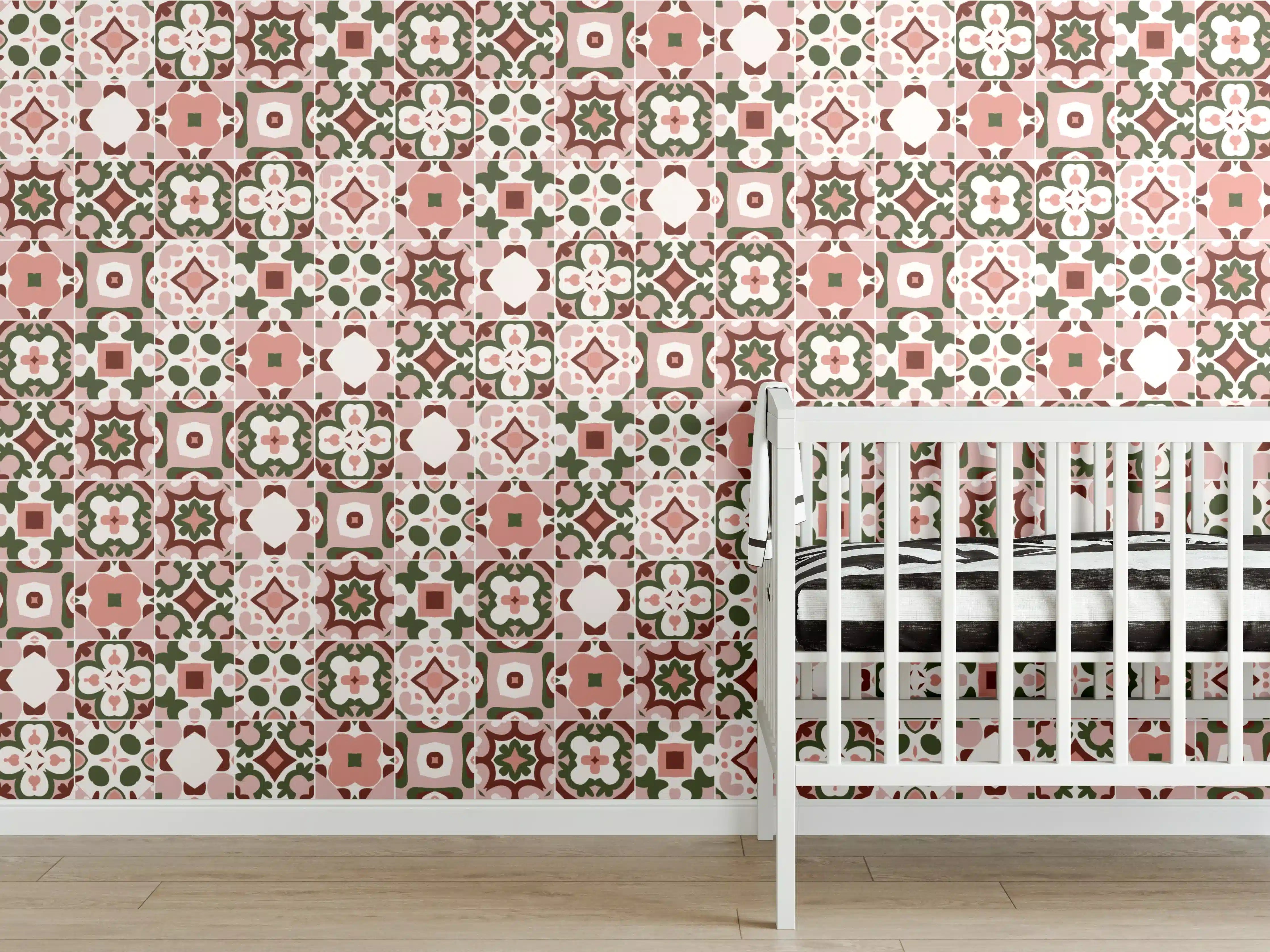Babyzimmer Wandgestaltung - Rosé-Goldenes Mosaikmuster